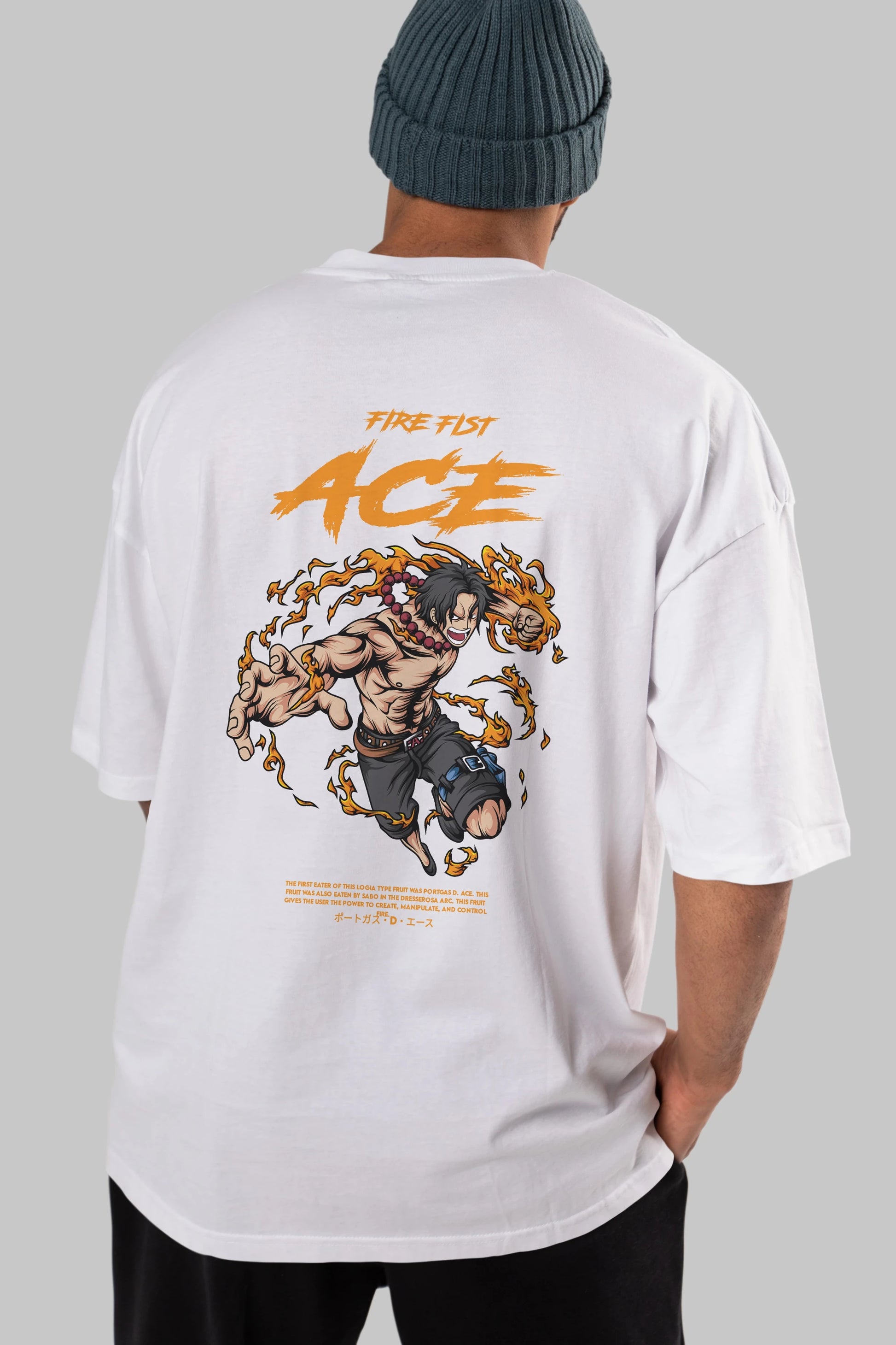 Fire Fist Ace Anime Arka Baskılı Oversize t-shirt Erkek Kadın Unisex