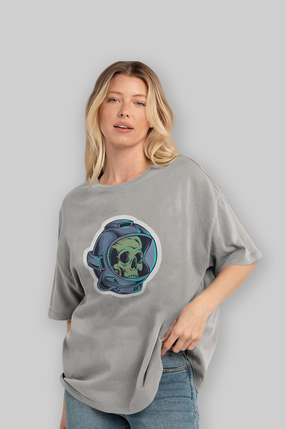 Astroskull Sticker Ön Baskılı Oversize t-shirt Erkek Kadın Unisex