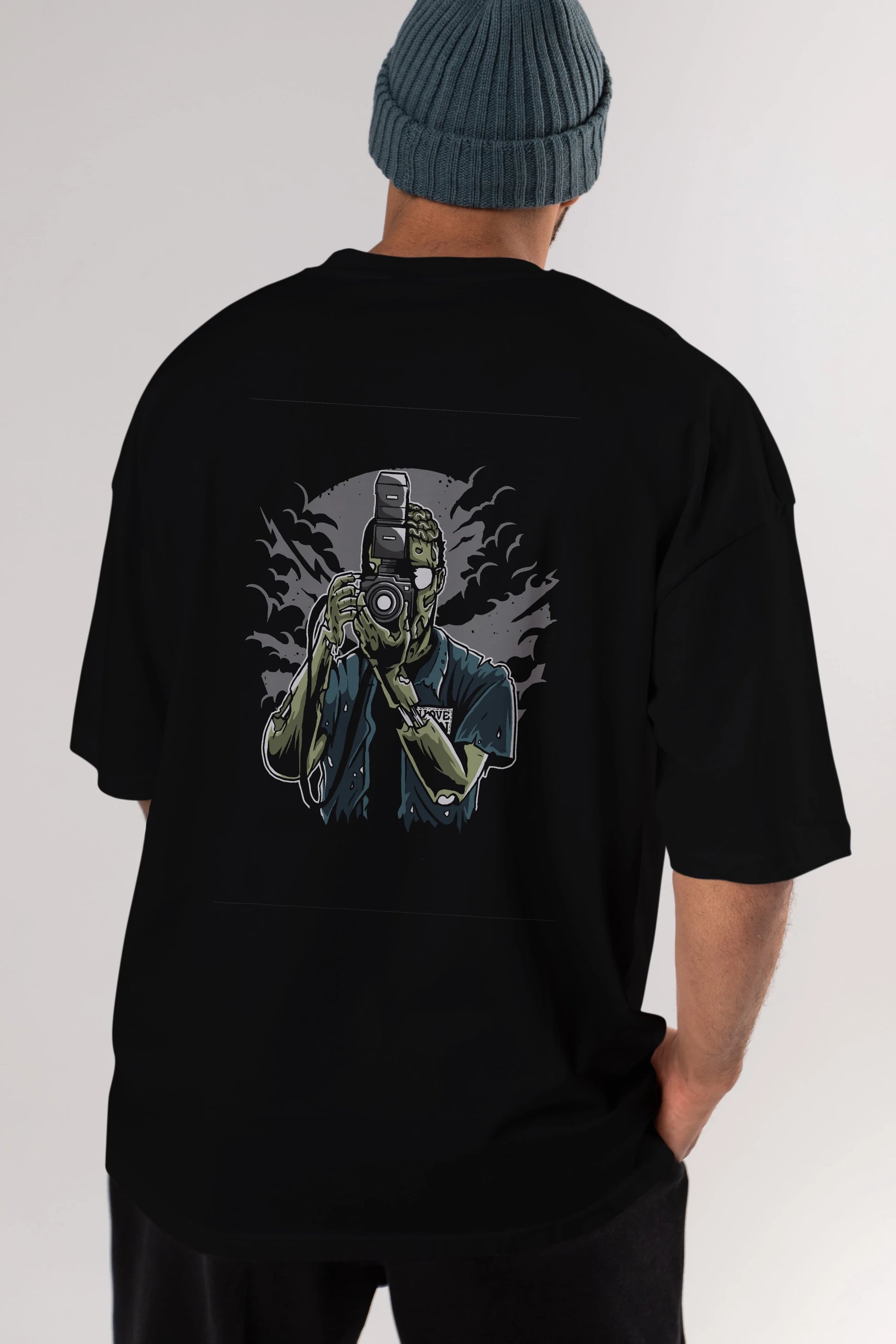 Zombie Photographer Arka Baskılı Oversize t-shirt Erkek Kadın Unisex %100 Pamuk