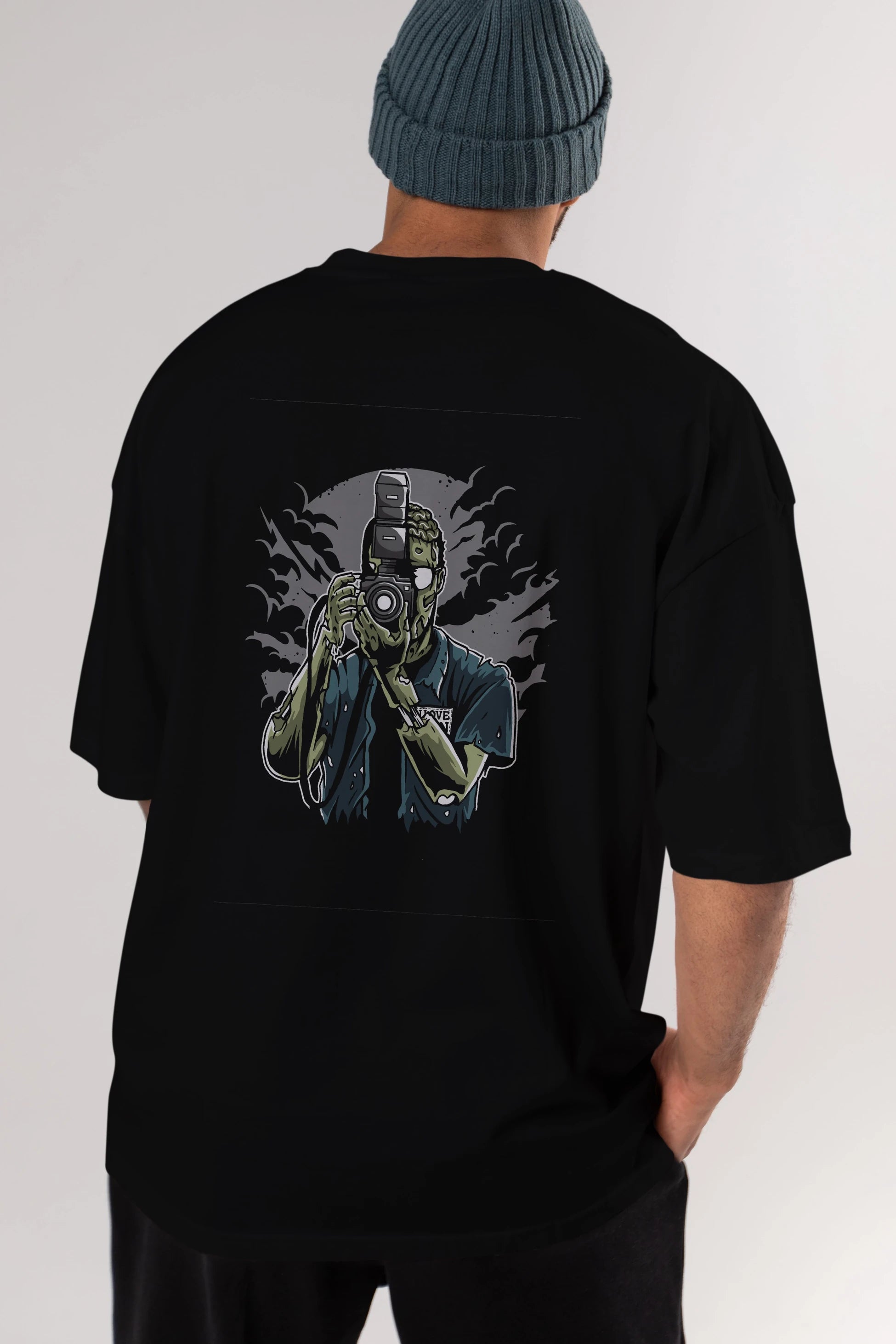 Zombie Photographer Arka Baskılı Oversize t-shirt Erkek Kadın Unisex %100 Pamuk