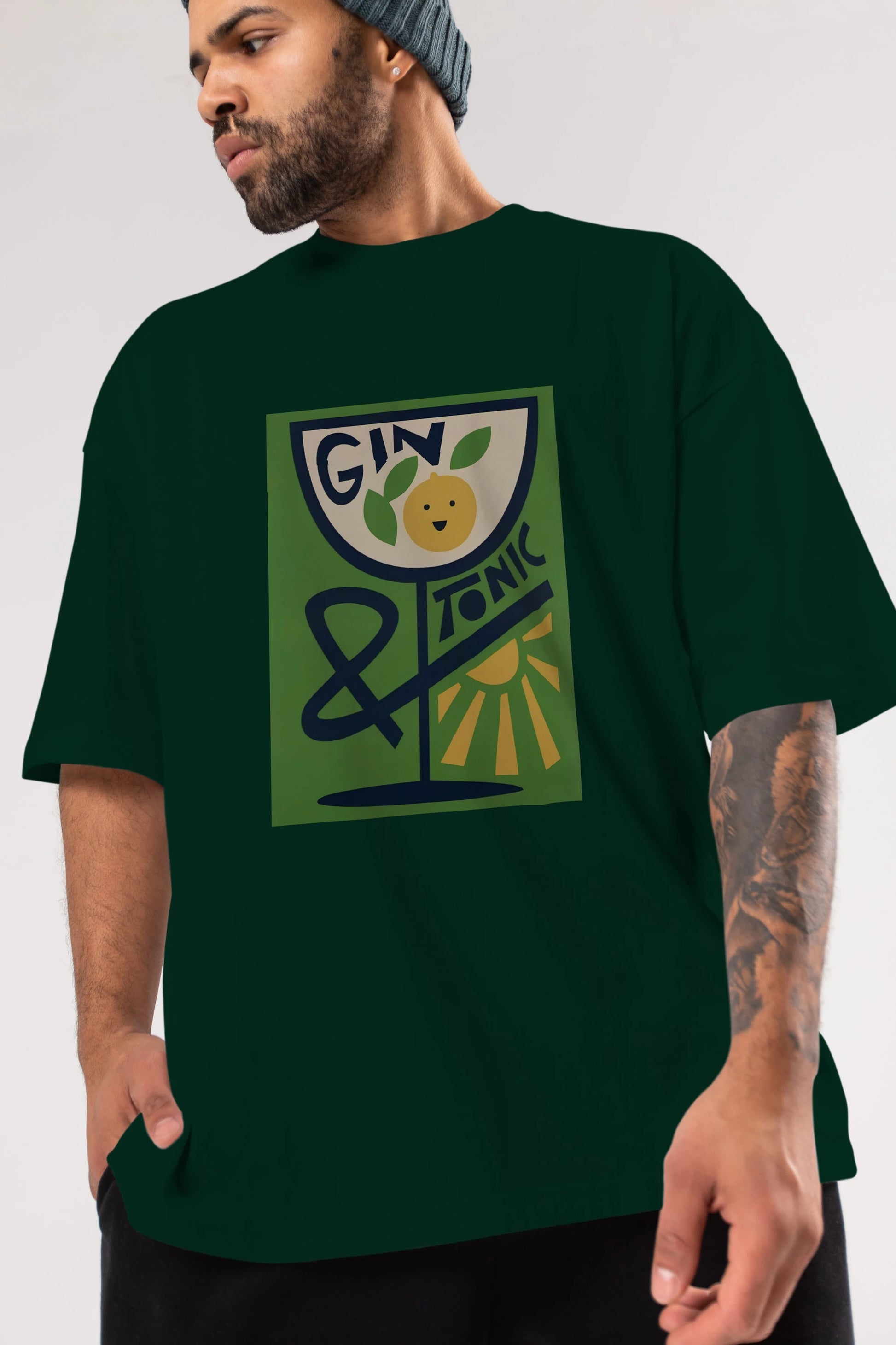 Gin Tonic 3 Ön Baskılı Oversize t-shirt Erkek Kadın Unisex %100 Pamuk Bisiklet Yaka tişort