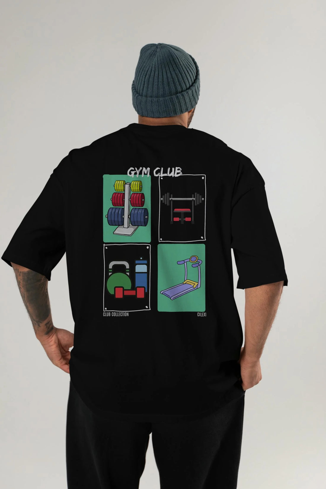 Gym Club Arka Baskılı Oversize t-shirt Erkek Kadın %100 Pamuk Bisiklet Yaka tişort