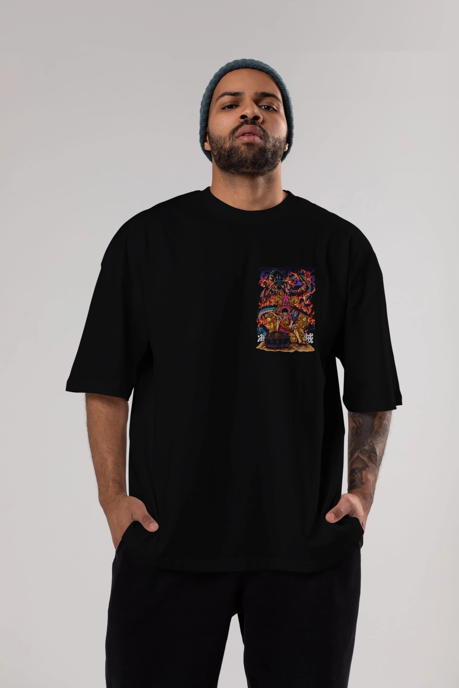 MONKEY D. LUFFY 1 Ön Sol Baskılı Oversize t-shirt Erkek Kadın Unisex %100 Pamuk Bisiklet Yaka tişort