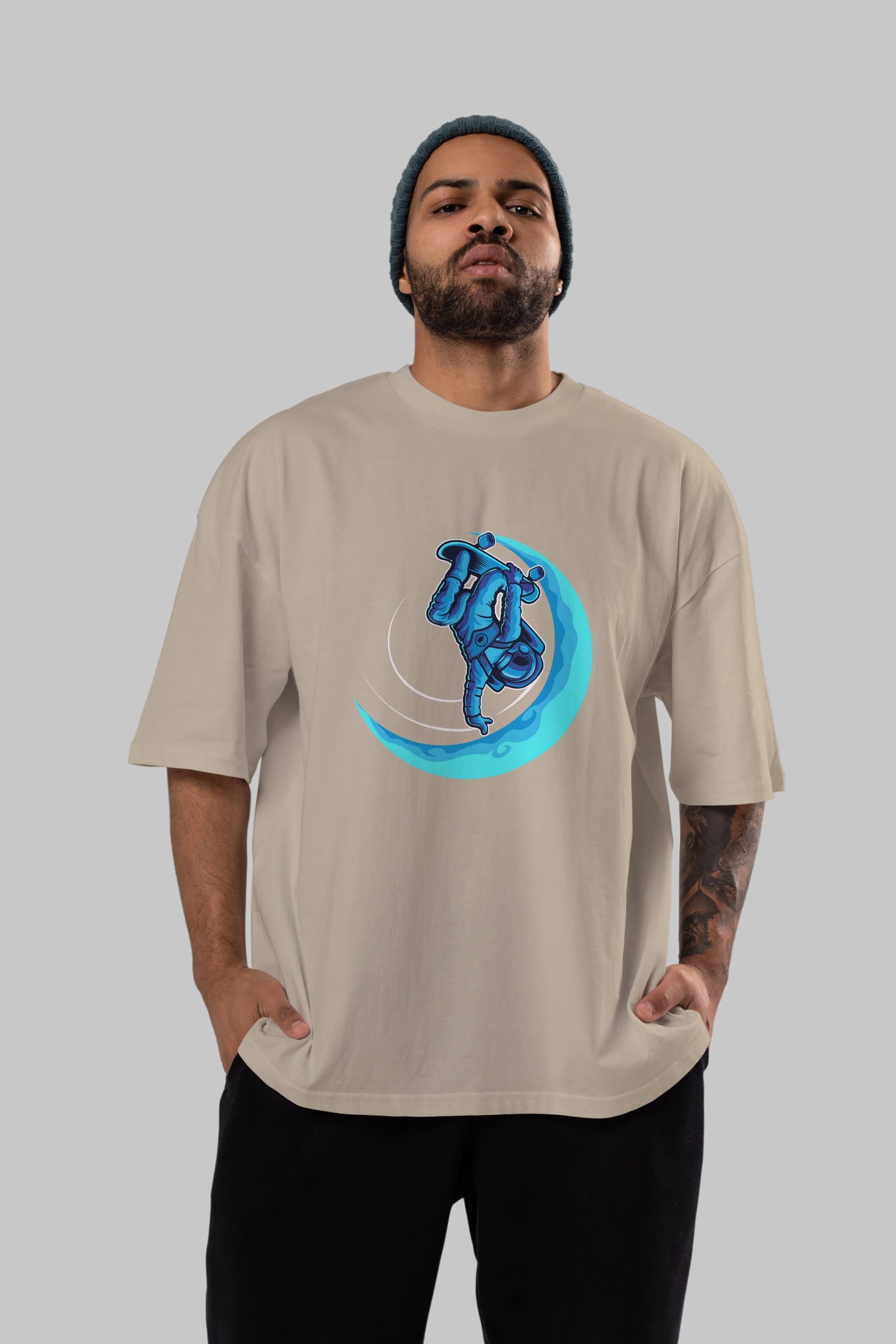 Skating on the moon Ön Baskılı Oversize t-shirt Erkek Kadın Unisex