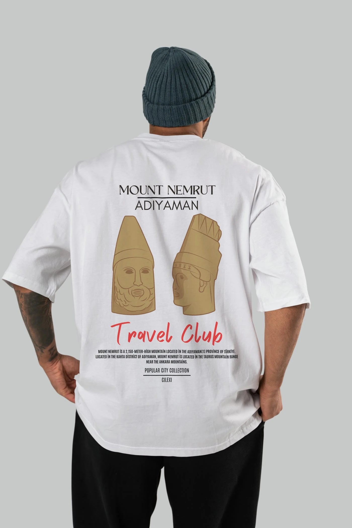 Mount Nemrut Adiyaman Arka Baskılı Oversize t-shirt Erkek Kadın Pamuk Bisiklet Yaka tişort