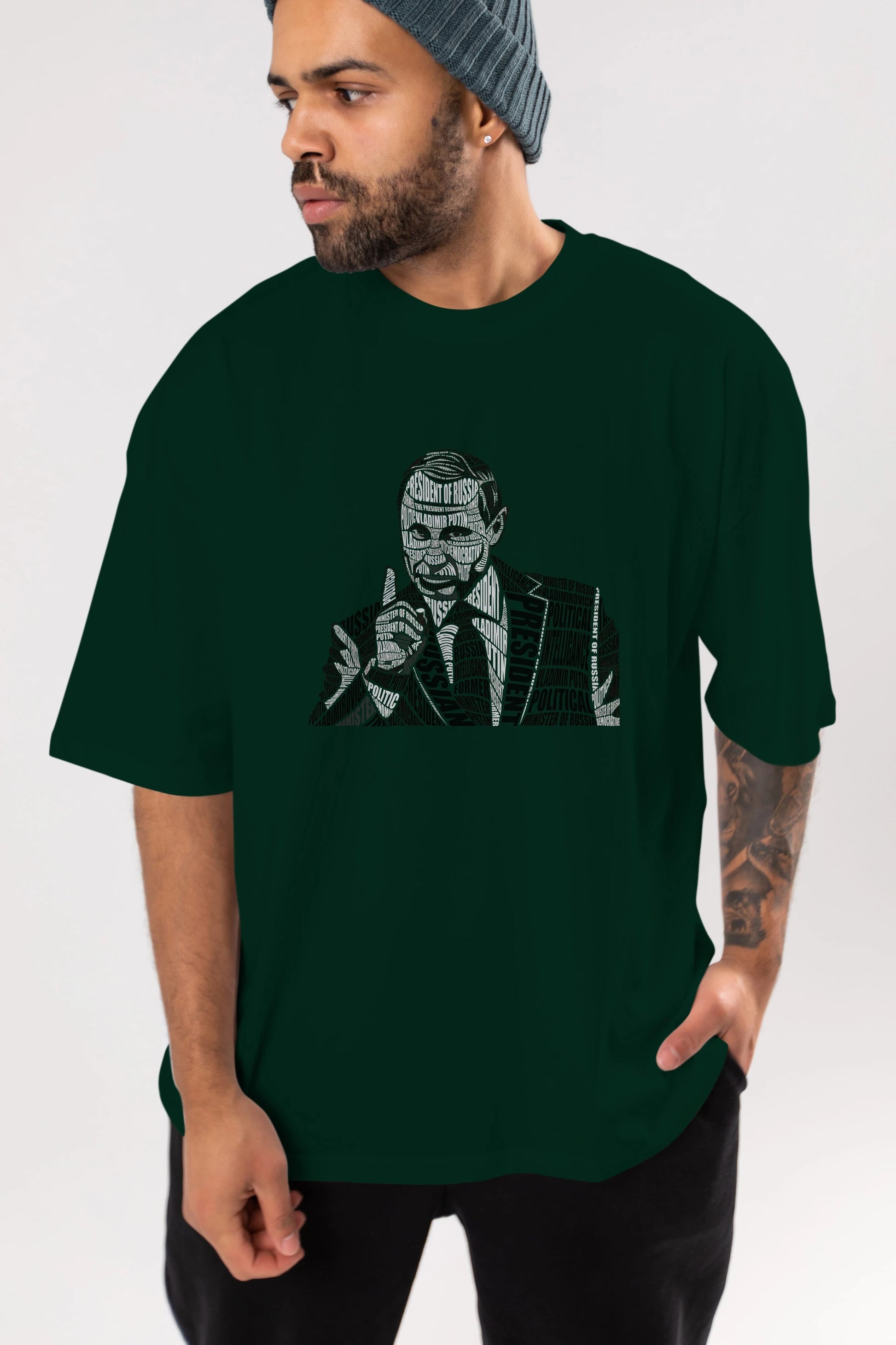 Putin Calligram Ön Baskılı Oversize t-shirt %100 pamuk Erkek Kadın Unisex