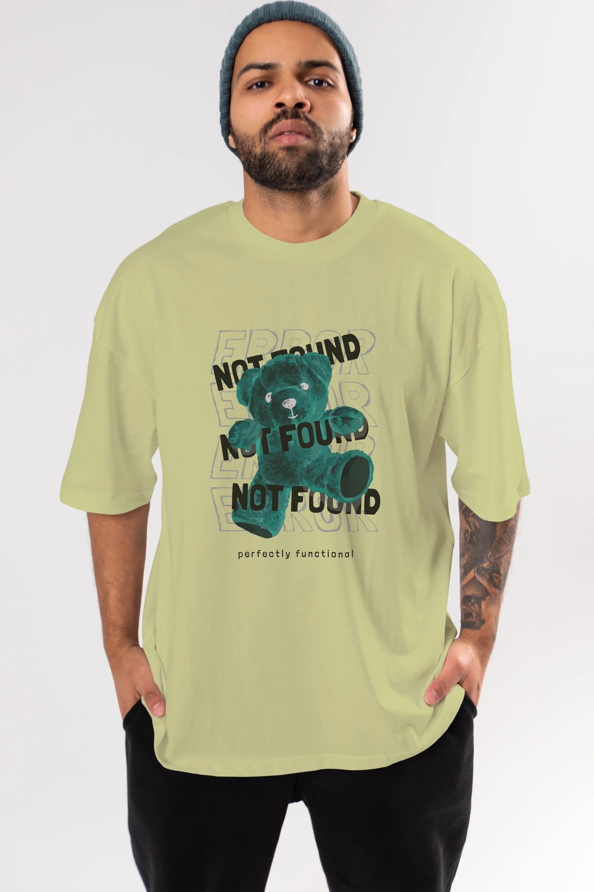 Error Not Found Bear Ön Baskılı Oversize t-shirt Erkek Kadın Unisex