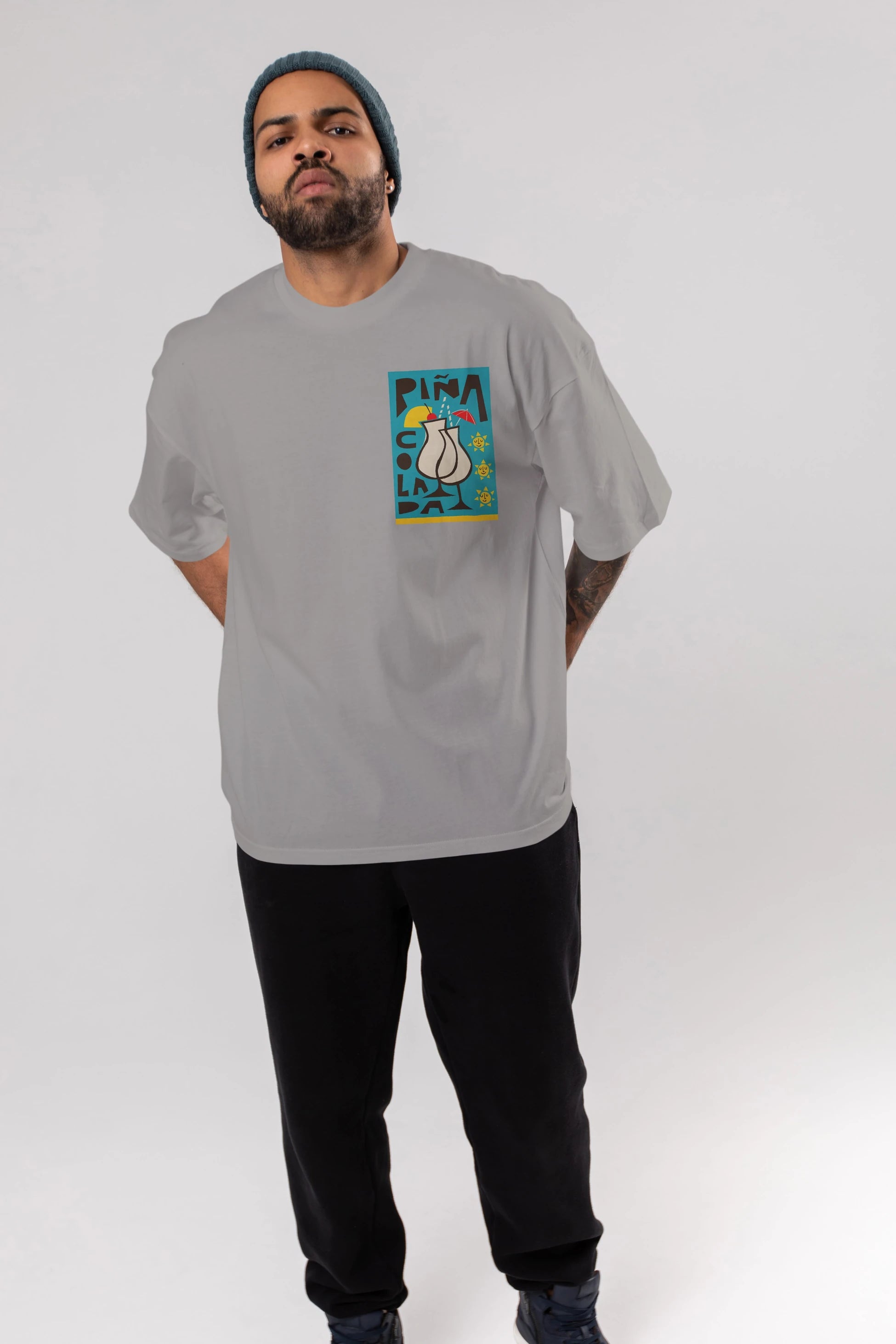 Pina Colada 4 Ön Sol Baskılı Oversize t-shirt Erkek Kadın Unisex %100 Pamuk Bisiklet Yaka tişort