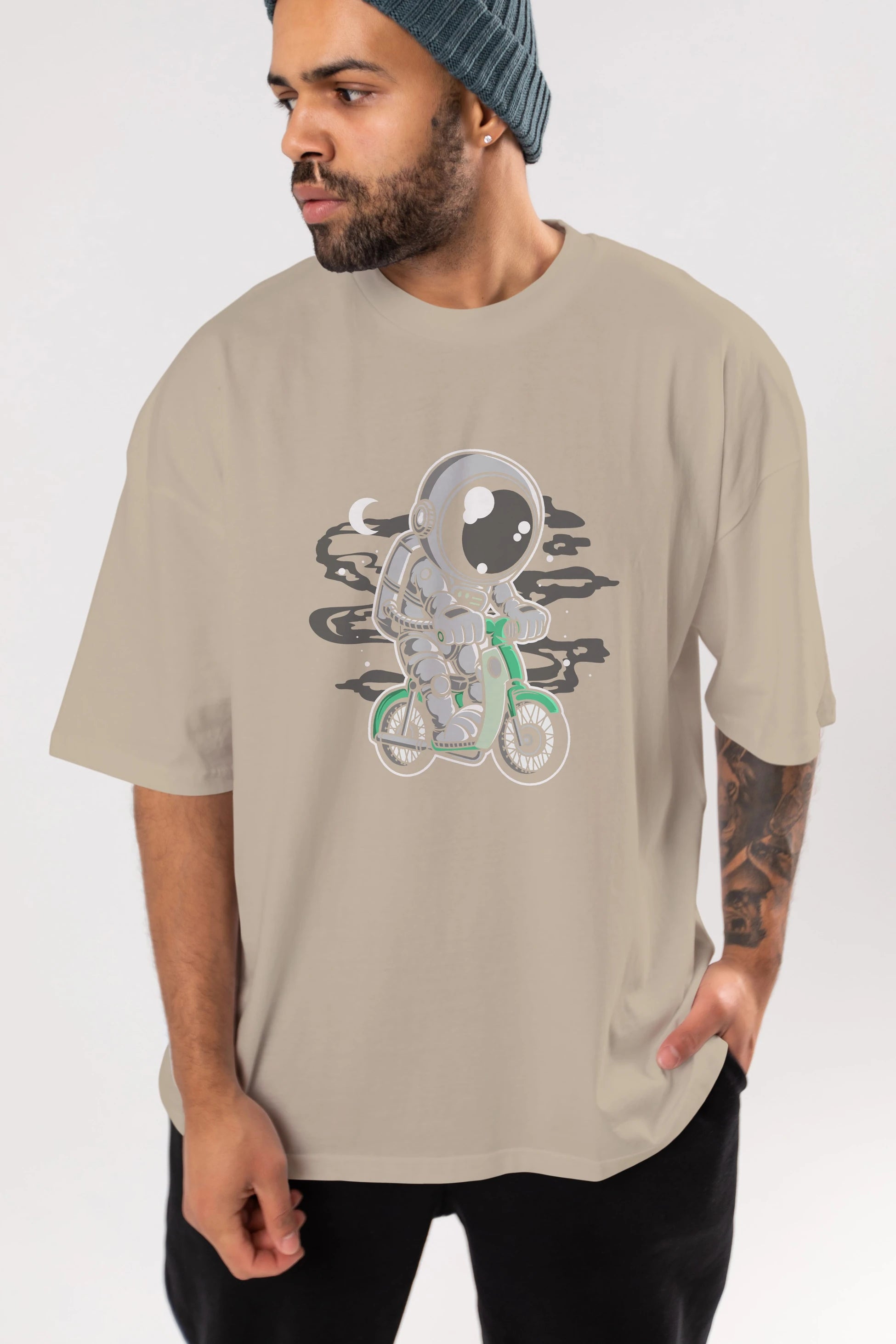 Astronaut Classic Motorbike Ön Baskılı Oversize t-shirt Erkek Kadın Unisex