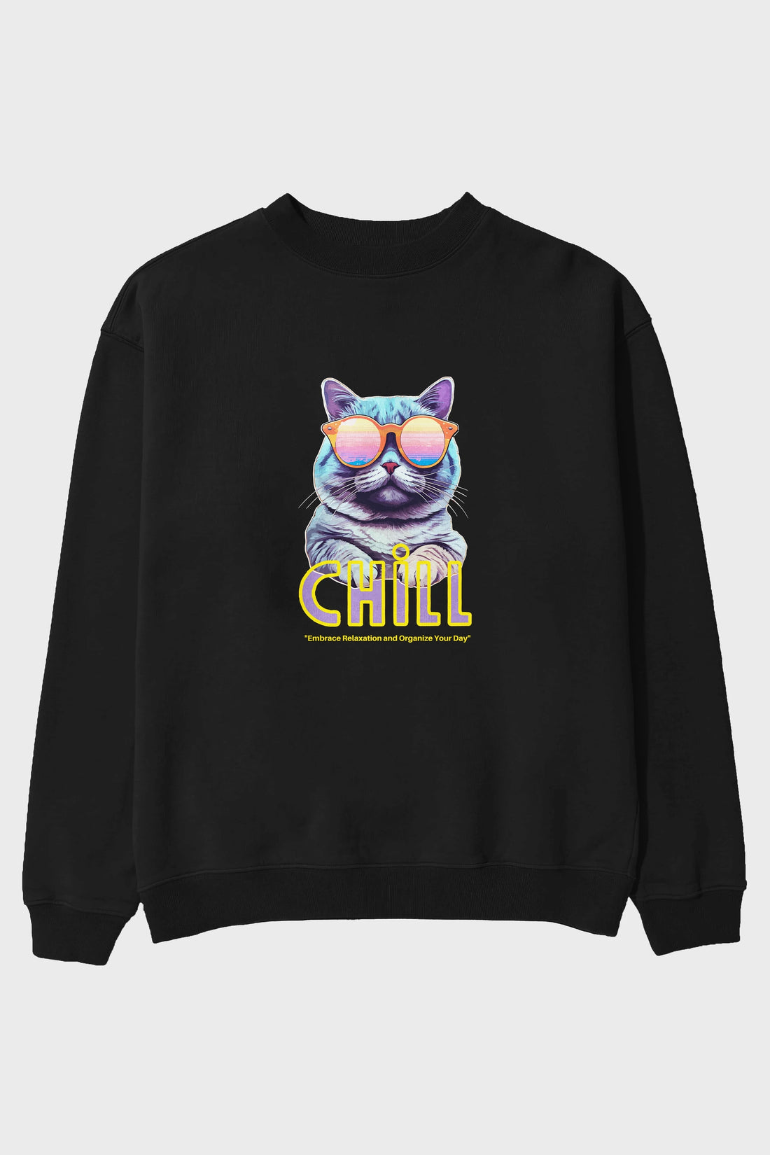 Chill Cat Ön Baskılı Oversize Sweatshirt Erkek Kadın Unisex