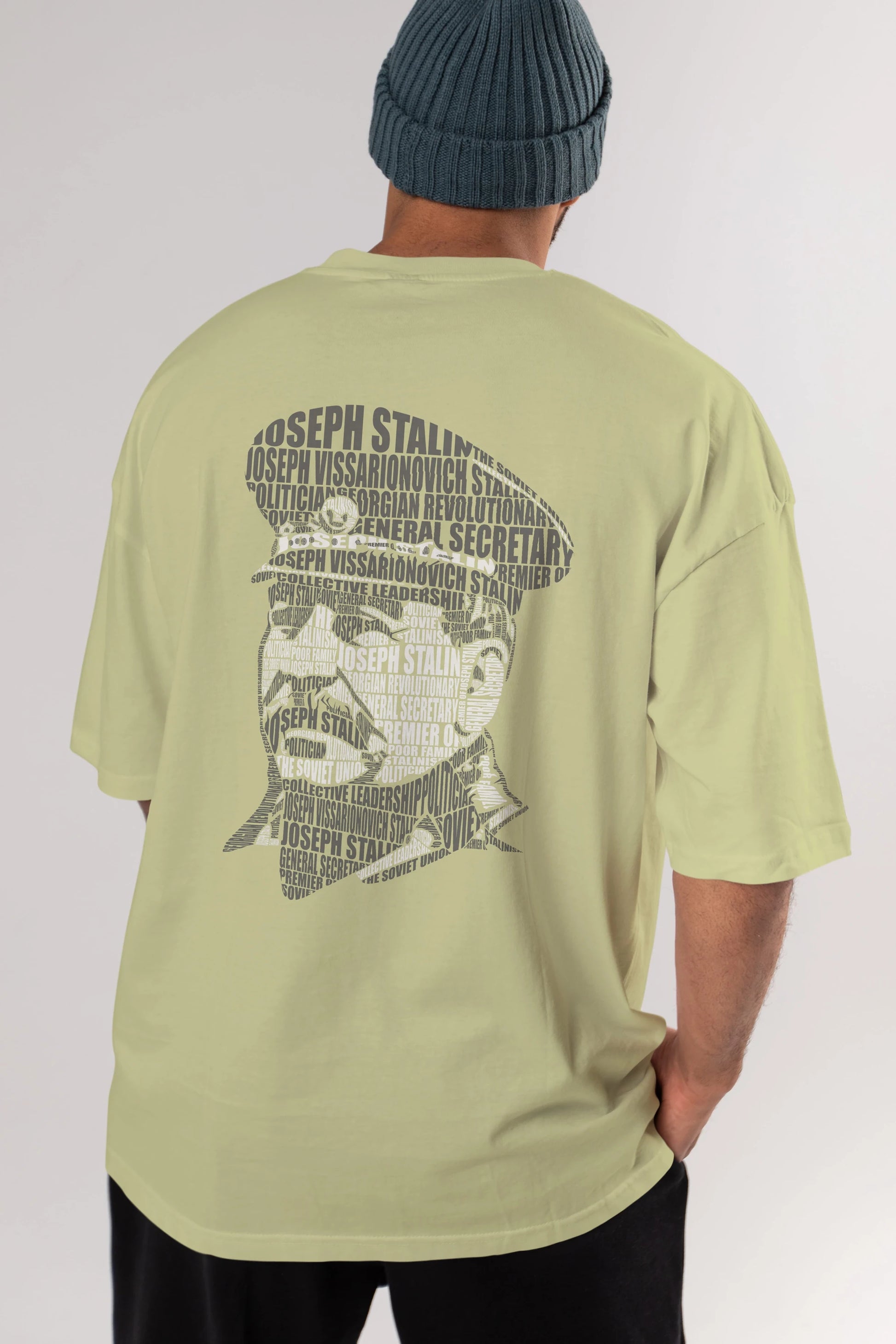Joseph Stalin Calligram Arka Baskılı Oversize t-shirt %100 pamuk Erkek Kadın Unisex