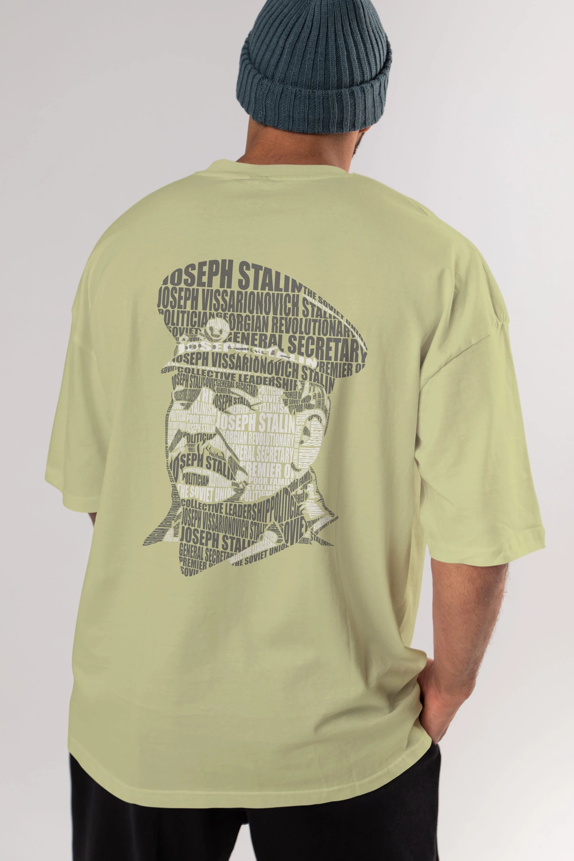 Joseph Stalin Calligram Arka Baskılı Oversize t-shirt %100 pamuk Erkek Kadın Unisex
