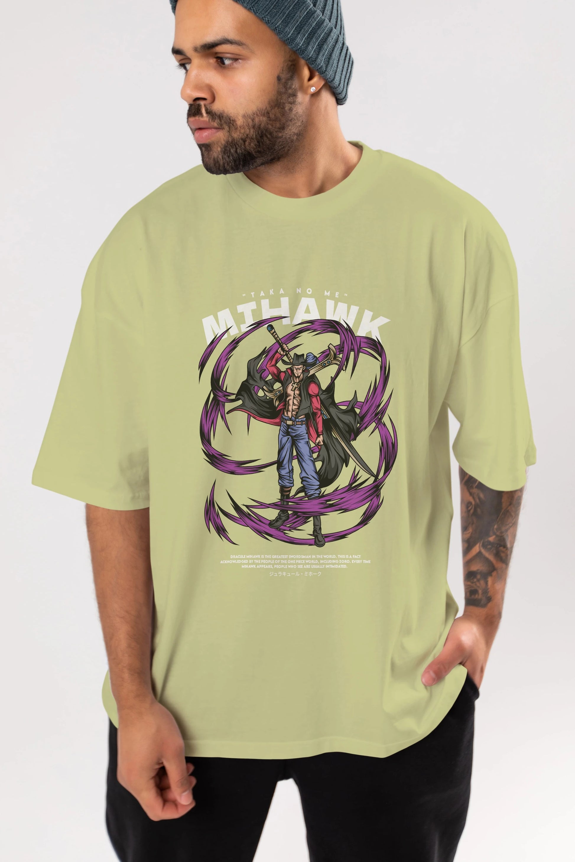 Mihawk Anime Ön Baskılı Oversize t-shirt %100 pamuk Erkek Kadın Unisex