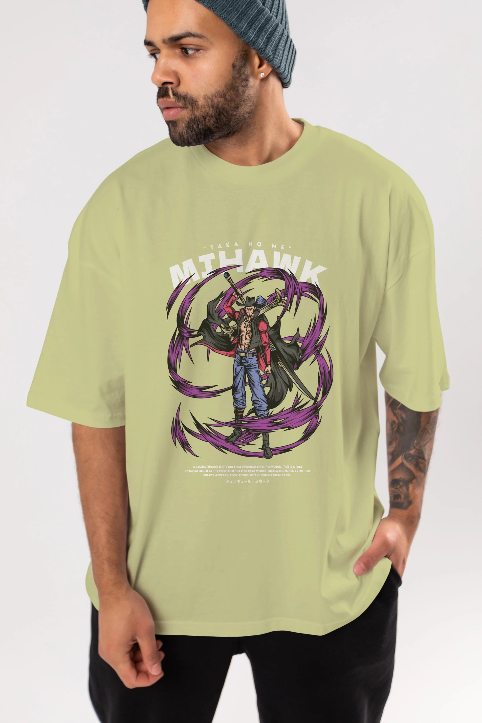 Mihawk Anime Ön Baskılı Oversize t-shirt %100 pamuk Erkek Kadın Unisex
