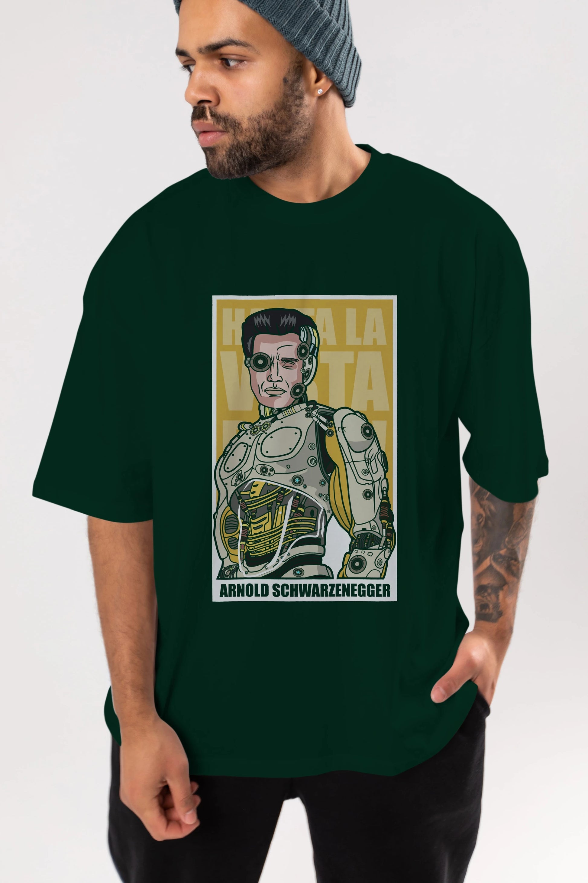 Arnold Robot Human Ön Baskılı Oversize t-shirt Erkek Kadın Unisex %100 Pamuk tişort