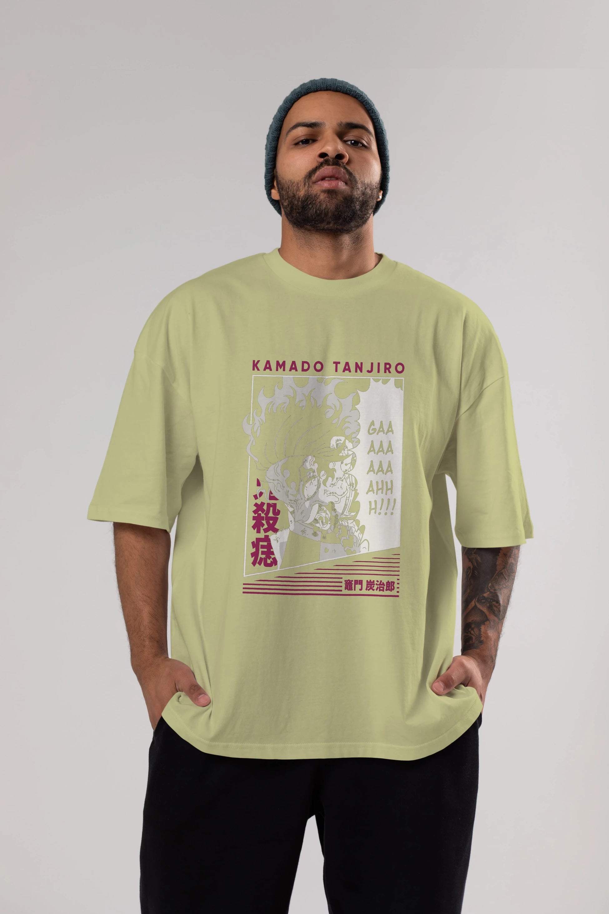 TANJIRO KAMADO 3 Anime Ön Baskılı Oversize t-shirt %100 pamuk Erkek Kadın Unisex