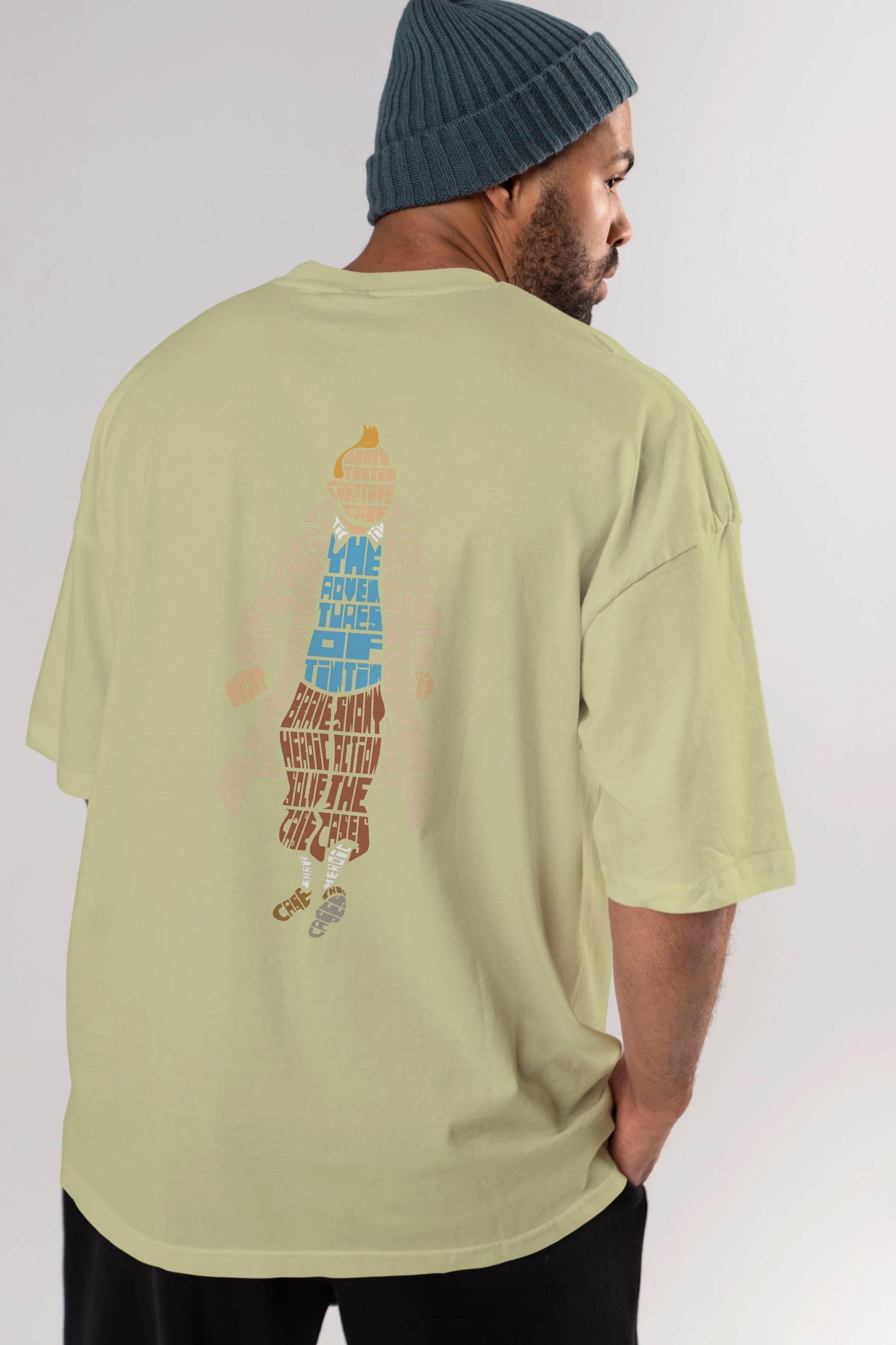 Tin Tin Arka Baskılı Oversize t-shirt %100 pamuk Erkek Kadın Unisex