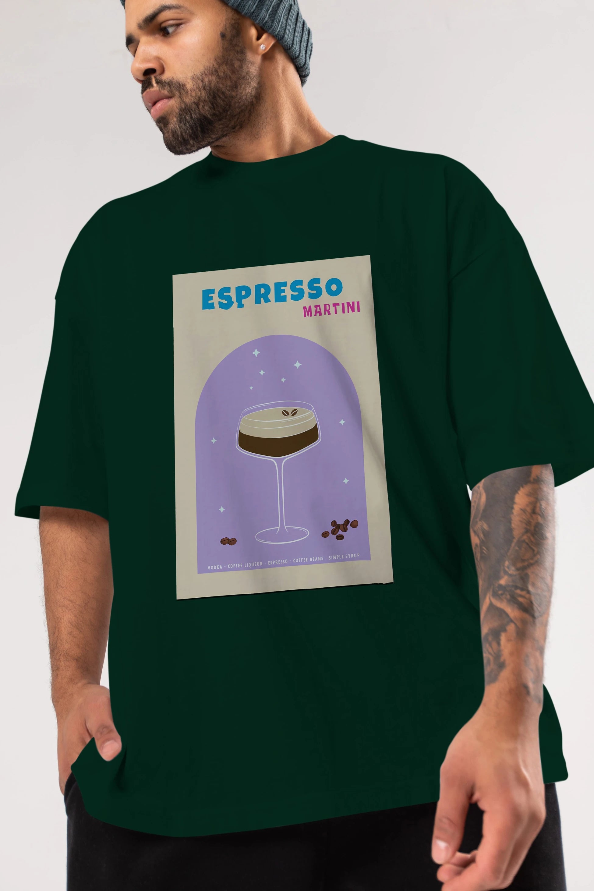 Espresso Martini 5 Ön Baskılı Oversize t-shirt Erkek Kadın Unisex %100 Pamuk Bisiklet Yaka tişort