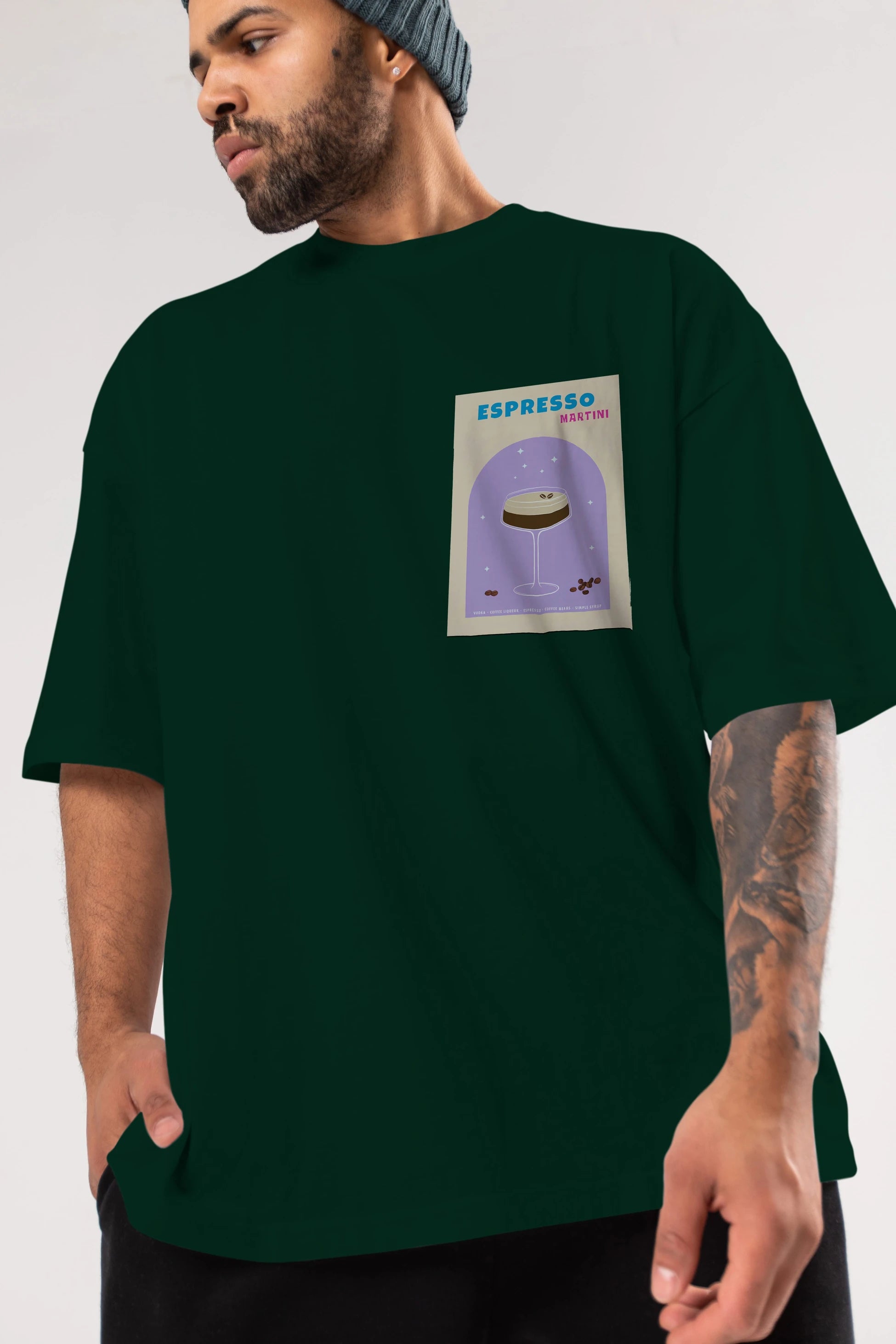 Espresso Martini 5 Ön Sol Baskılı Oversize t-shirt Erkek Kadın Unisex %100 Pamuk Bisiklet Yaka tişort