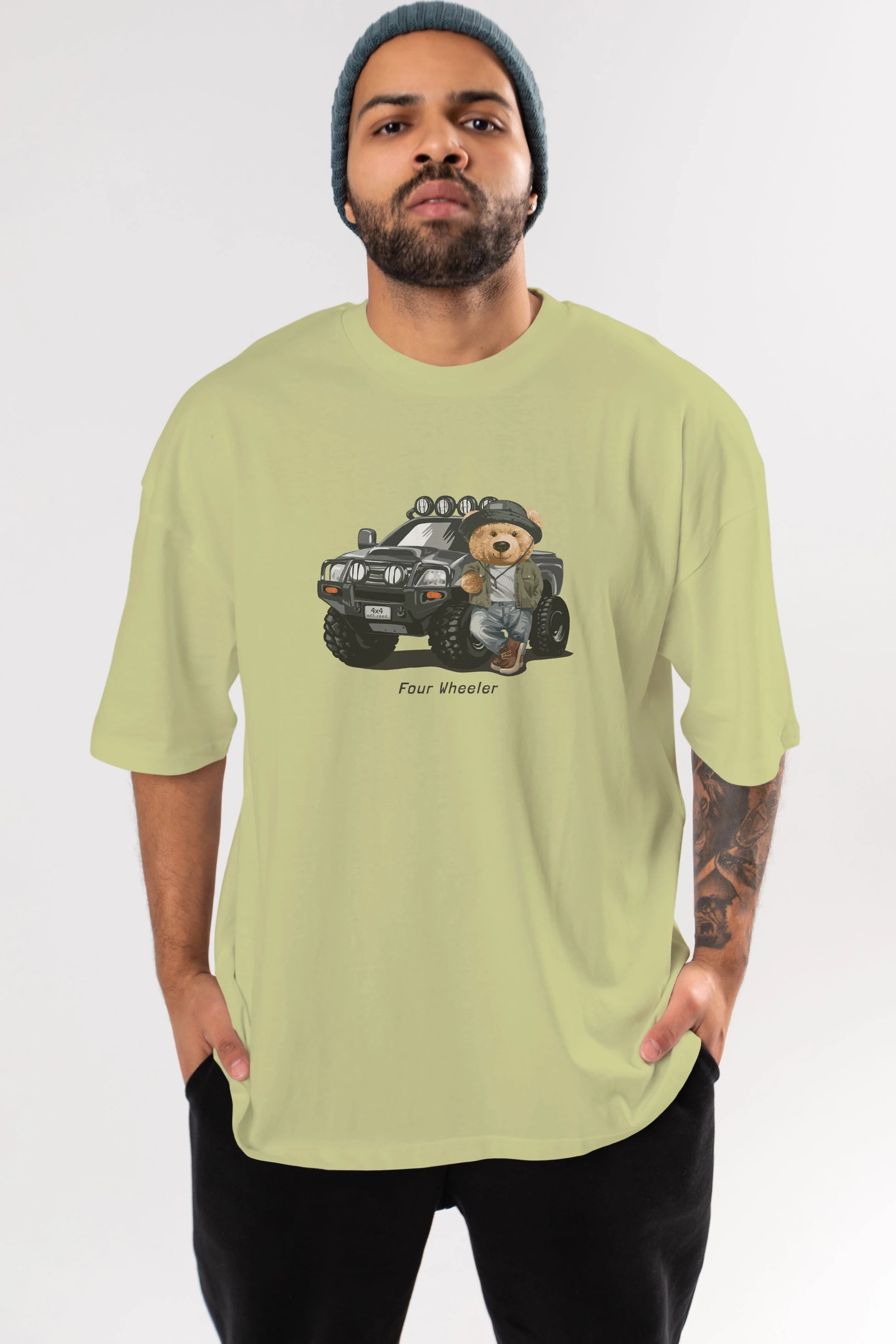 Teddy Bear Off Road Ön Baskılı Oversize t-shirt Erkek Kadın Unisex %100 Pamuk