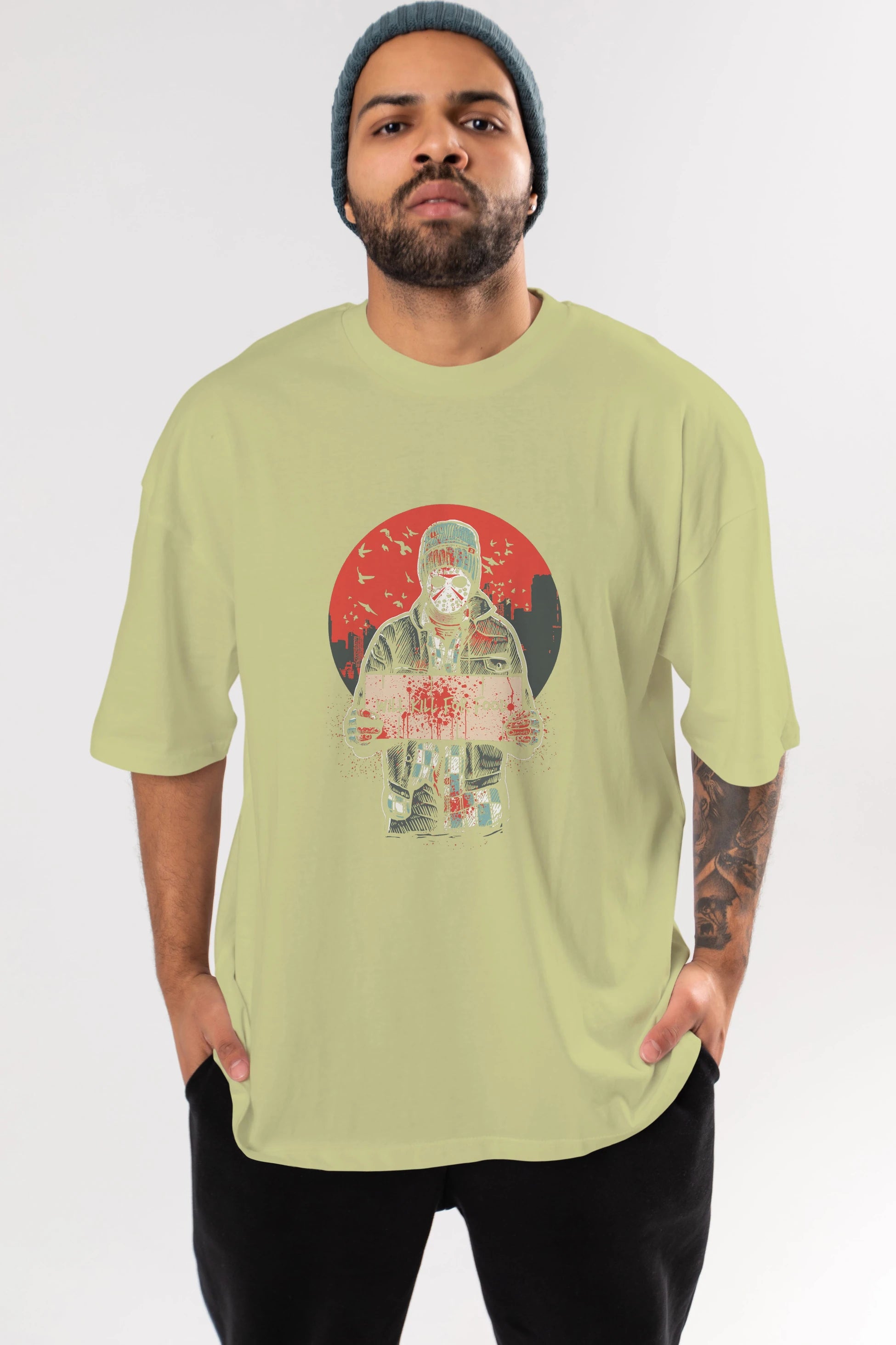 Kill For Food Ön Baskılı Oversize t-shirt Erkek Kadın Unisex %100 Pamuk tişort