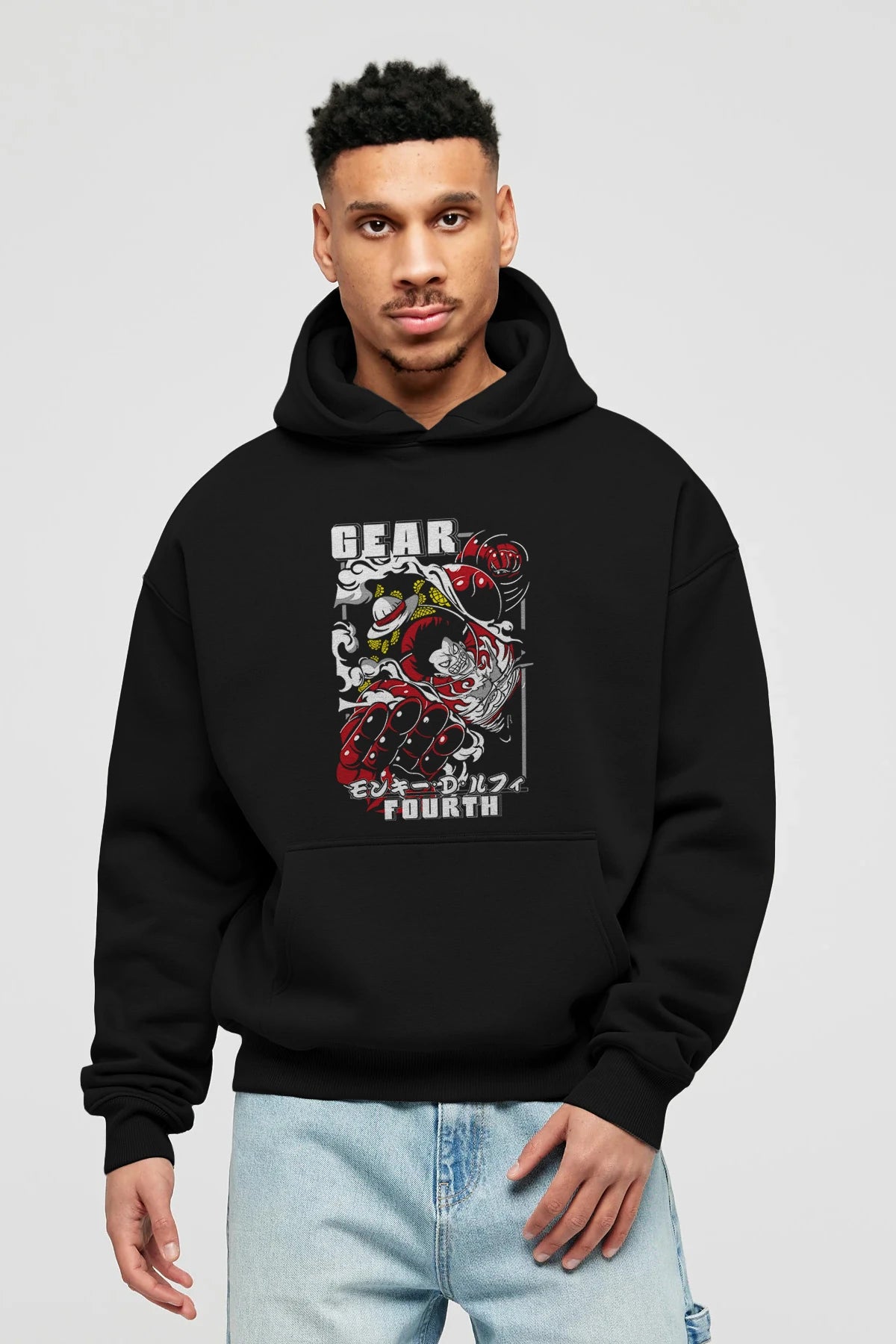 Luffy GEAR 4 Anime Ön Baskılı Hoodie Oversize Kapüşonlu Sweatshirt Erkek Kadın Unisex