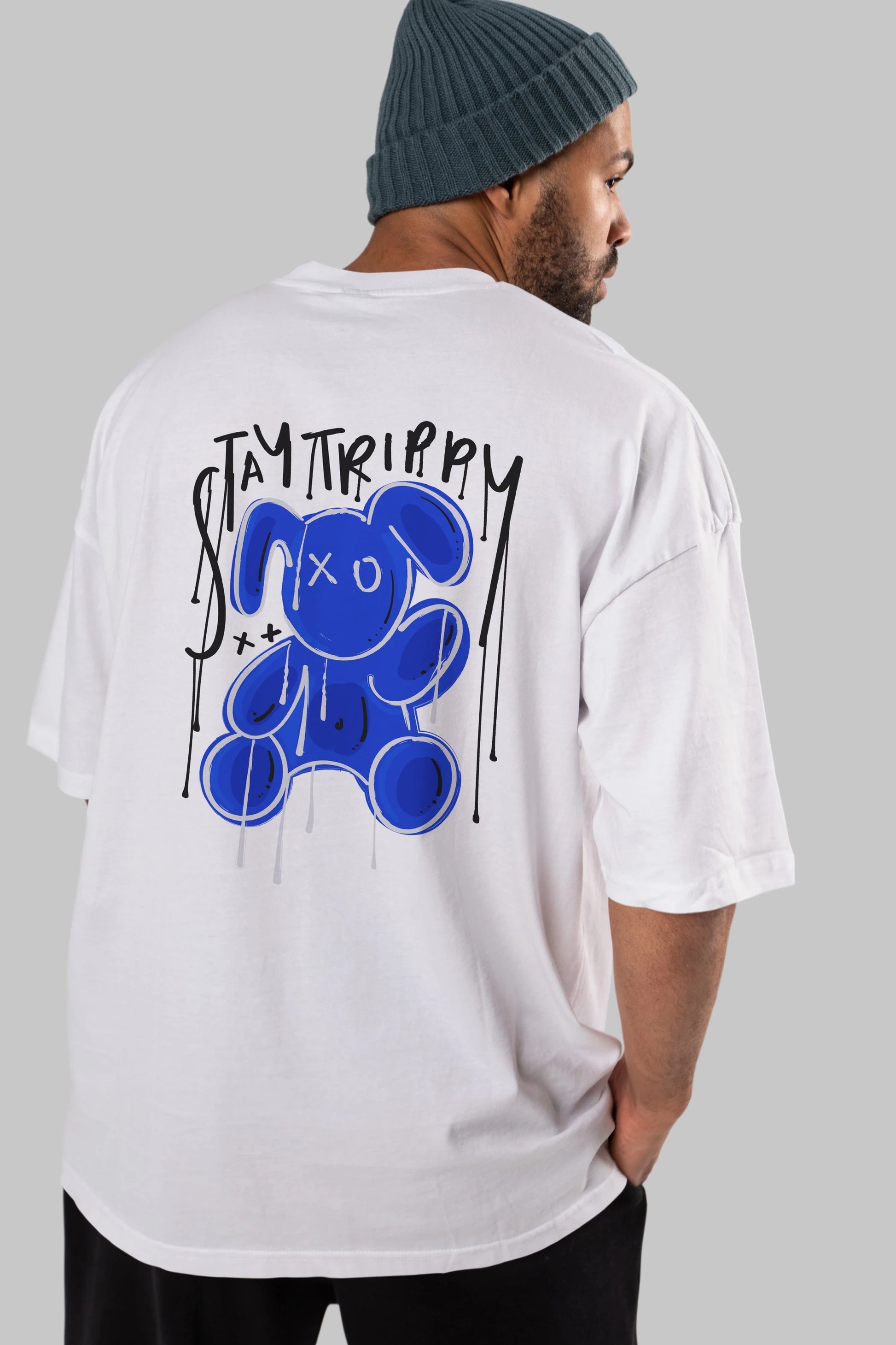 Stay Trippy Bear Arka Baskılı Oversize t-shirt Erkek Kadın Unisex