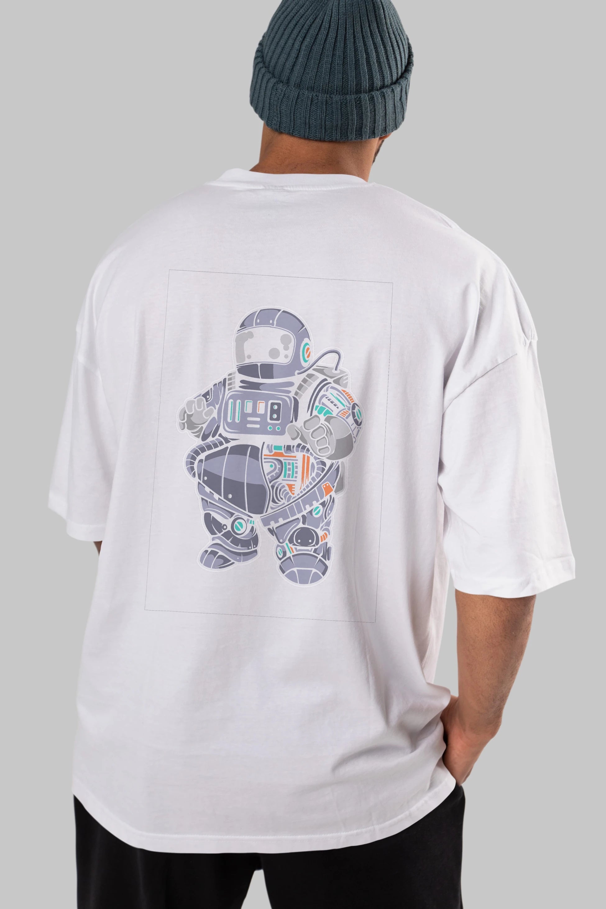 Fat Astronaut Robot Arka Baskılı Oversize t-shirt Erkek Kadın Unisex