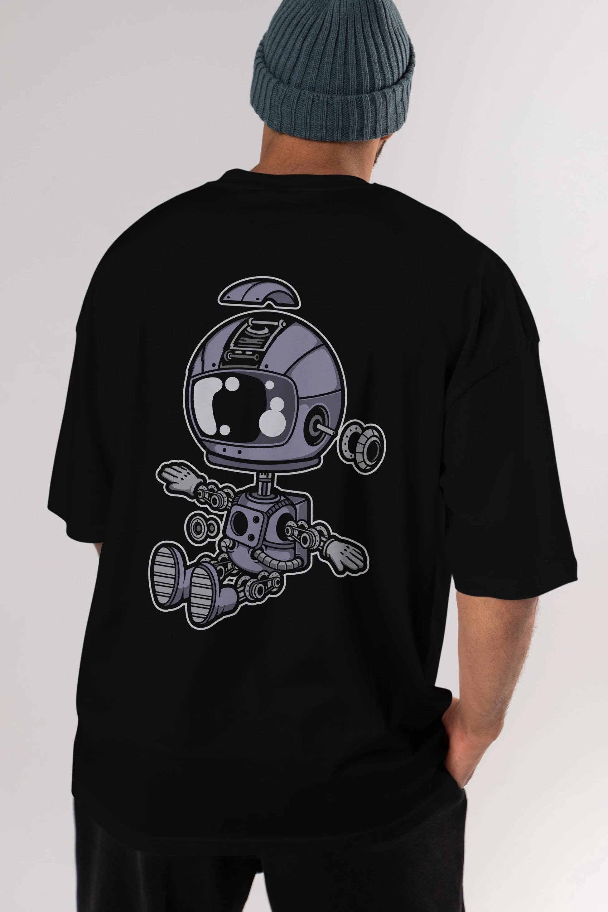 Astronaut Robot Arka Baskılı Oversize t-shirt Erkek Kadın Unisex