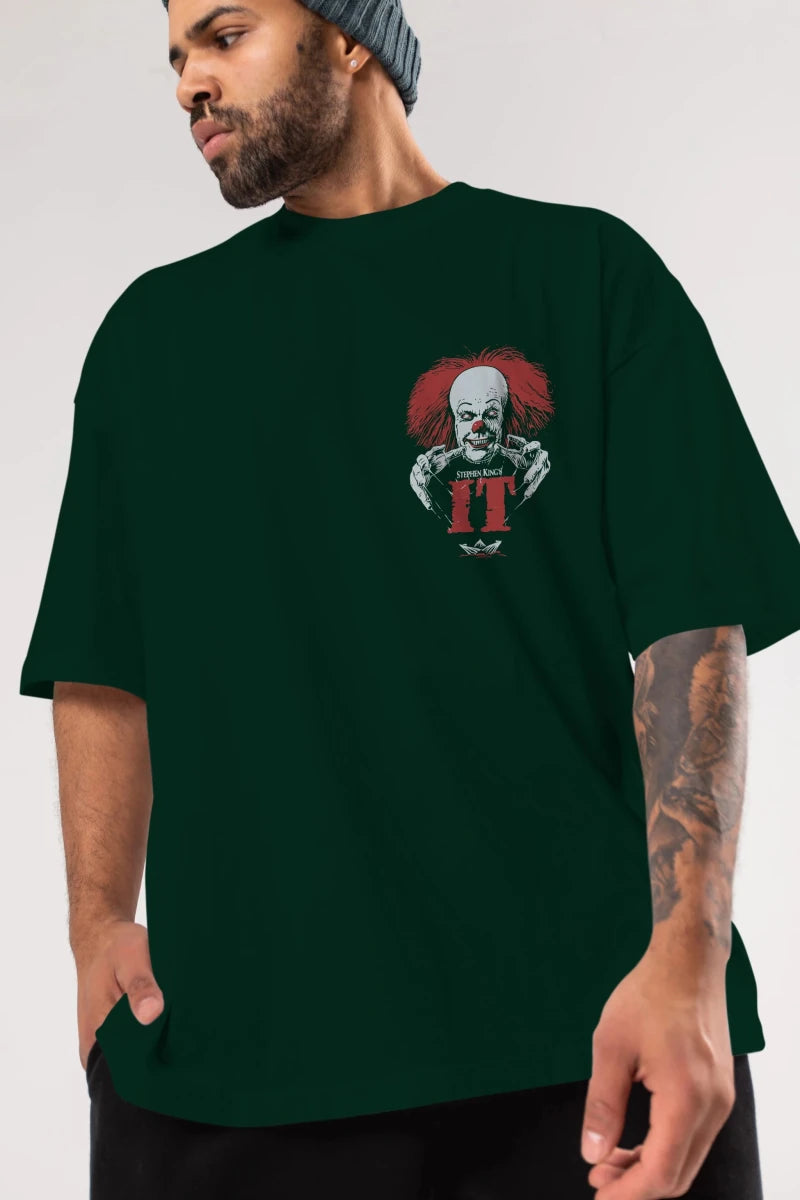 it Ön Sol Baskılı Oversize t-shirt Erkek Kadın Unisex %100 Pamuk Bisiklet Yaka tişort - Cilexi