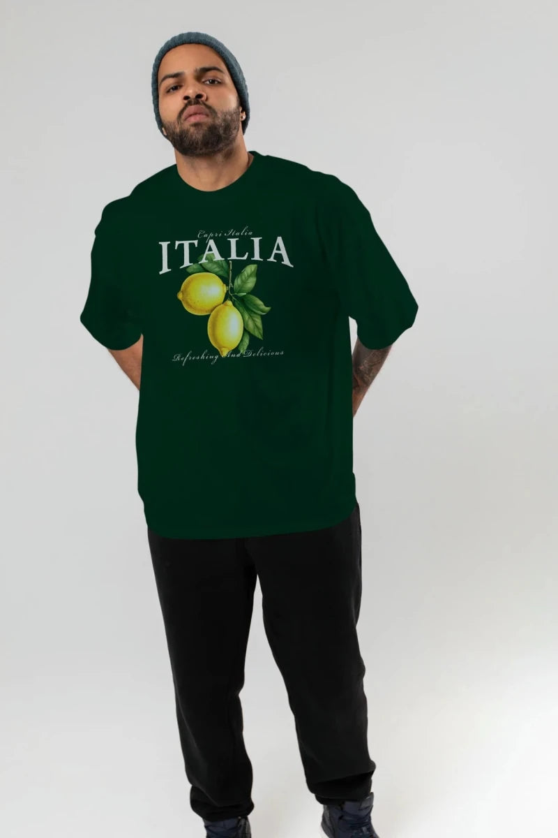 italia Lemon Ön Baskılı Oversize t-shirt Erkek Kadın Pamuk Bisiklet Yaka tişort - Cilexi