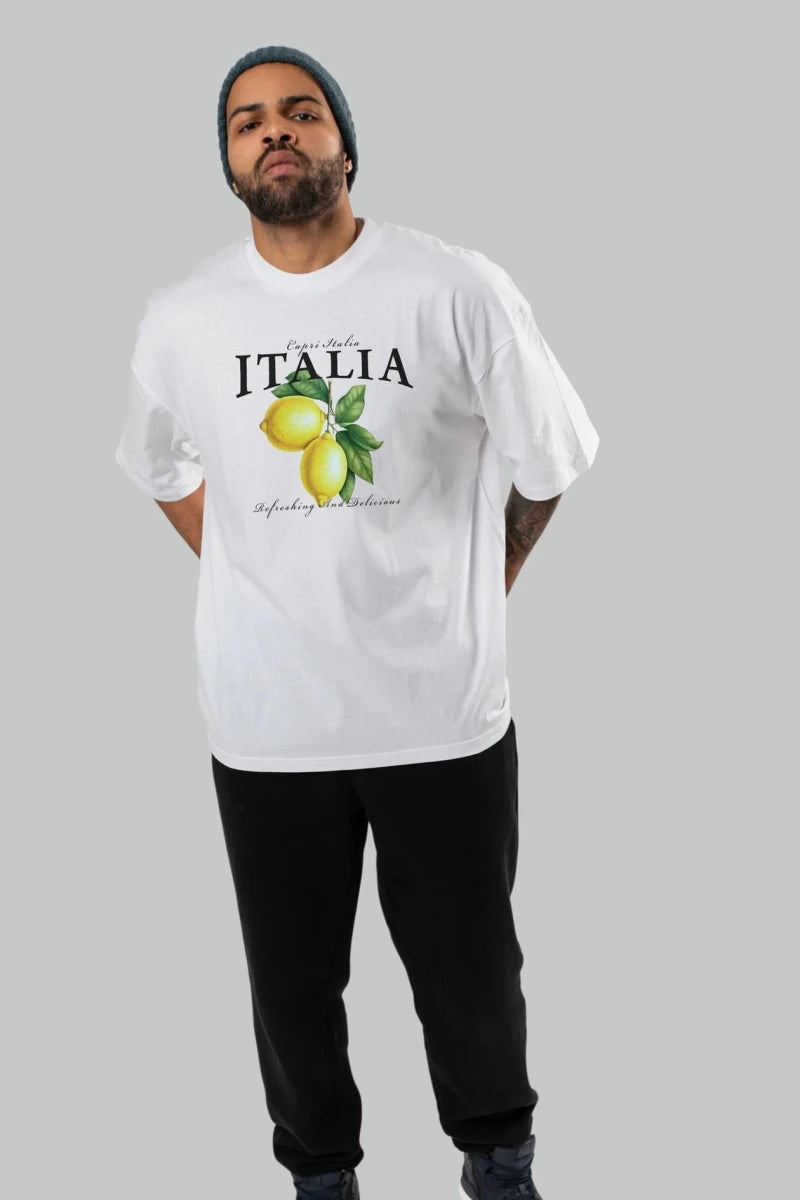 italia Lemon Ön Baskılı Oversize t-shirt Erkek Kadın Pamuk Bisiklet Yaka tişort - Cilexi