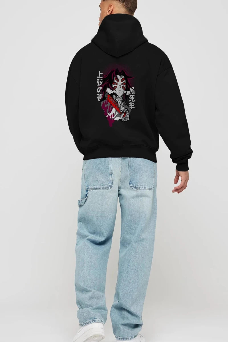 kokushibo DEMON SLAYER Anime Arka Baskılı Hoodie Oversize Kapüşonlu Sweatshirt Erkek Kadın Unisex - Cilexi