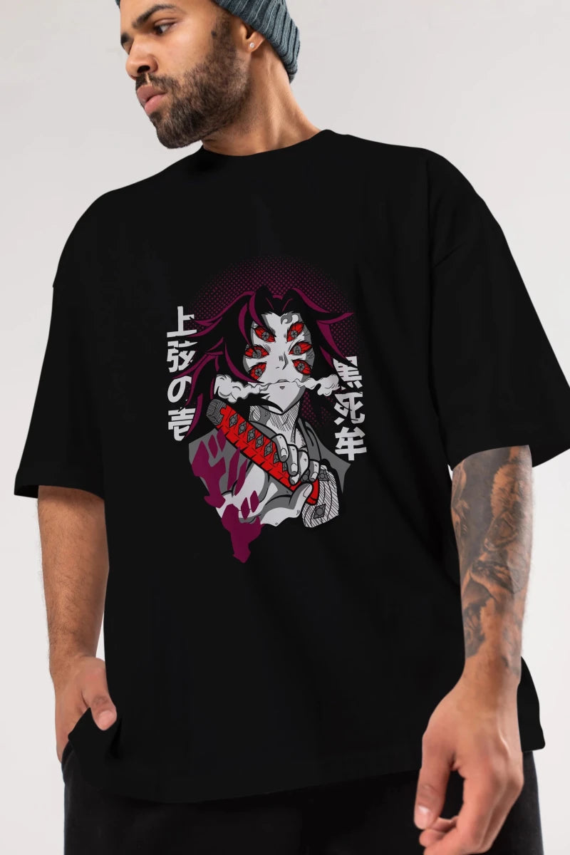 kokushibo DEMON SLAYER Anime Ön Baskılı Oversize t-shirt %100 pamuk Erkek Kadın Unisex - Cilexi