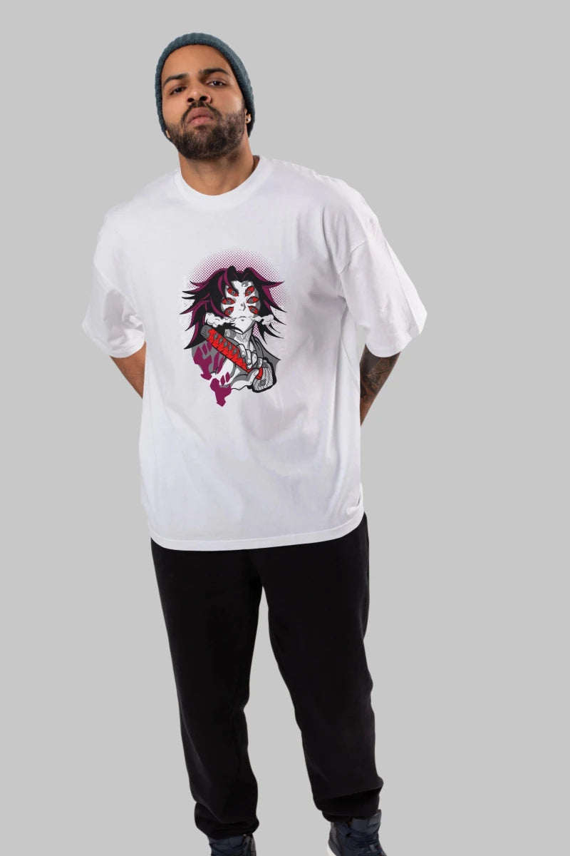 kokushibo DEMON SLAYER Anime Ön Baskılı Oversize t-shirt %100 pamuk Erkek Kadın Unisex - Cilexi