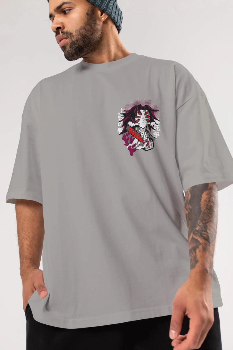 kokushibo DEMON SLAYER Ön Sol Baskılı Oversize t-shirt Erkek Kadın Unisex %100 Pamuk Bisiklet Yaka tişort - Cilexi