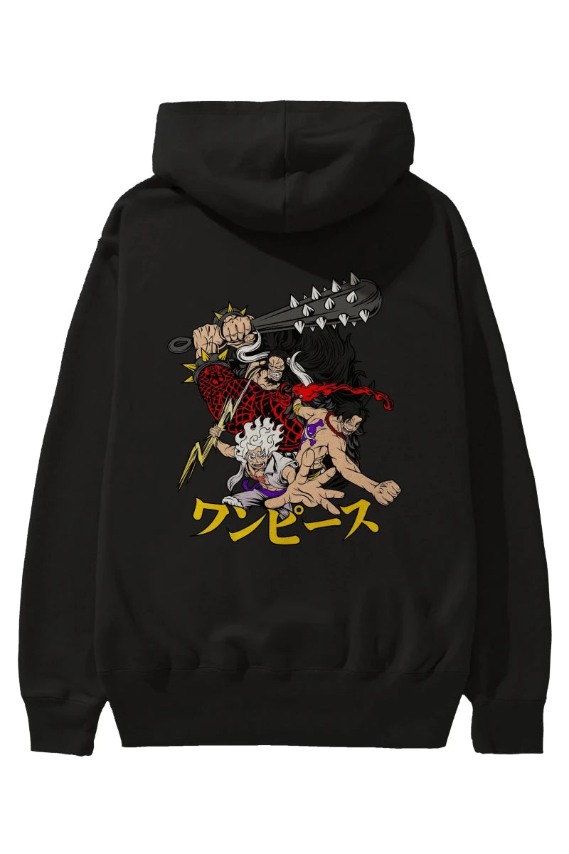 luffyacekaido Anime Arka Baskılı Hoodie Oversize Kapüşonlu Sweatshirt Erkek Kadın Unisex - Cilexi