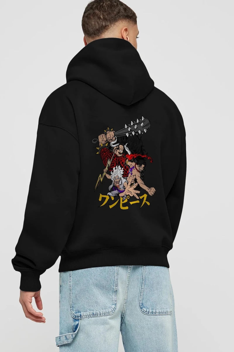 luffyacekaido Anime Arka Baskılı Hoodie Oversize Kapüşonlu Sweatshirt Erkek Kadın Unisex - Cilexi