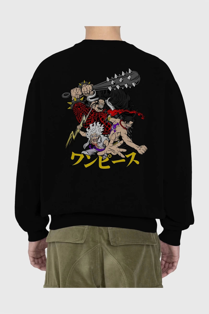 luffyacekaido Anime Arka Baskılı Oversize Sweatshirt Erkek Kadın Unisex - Cilexi