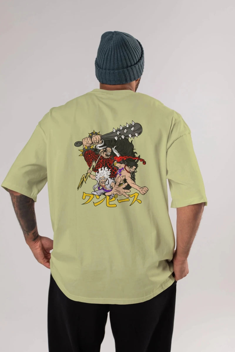 luffyacekaido Anime Arka Baskılı Oversize t-shirt Erkek Kadın Unisex - Cilexi
