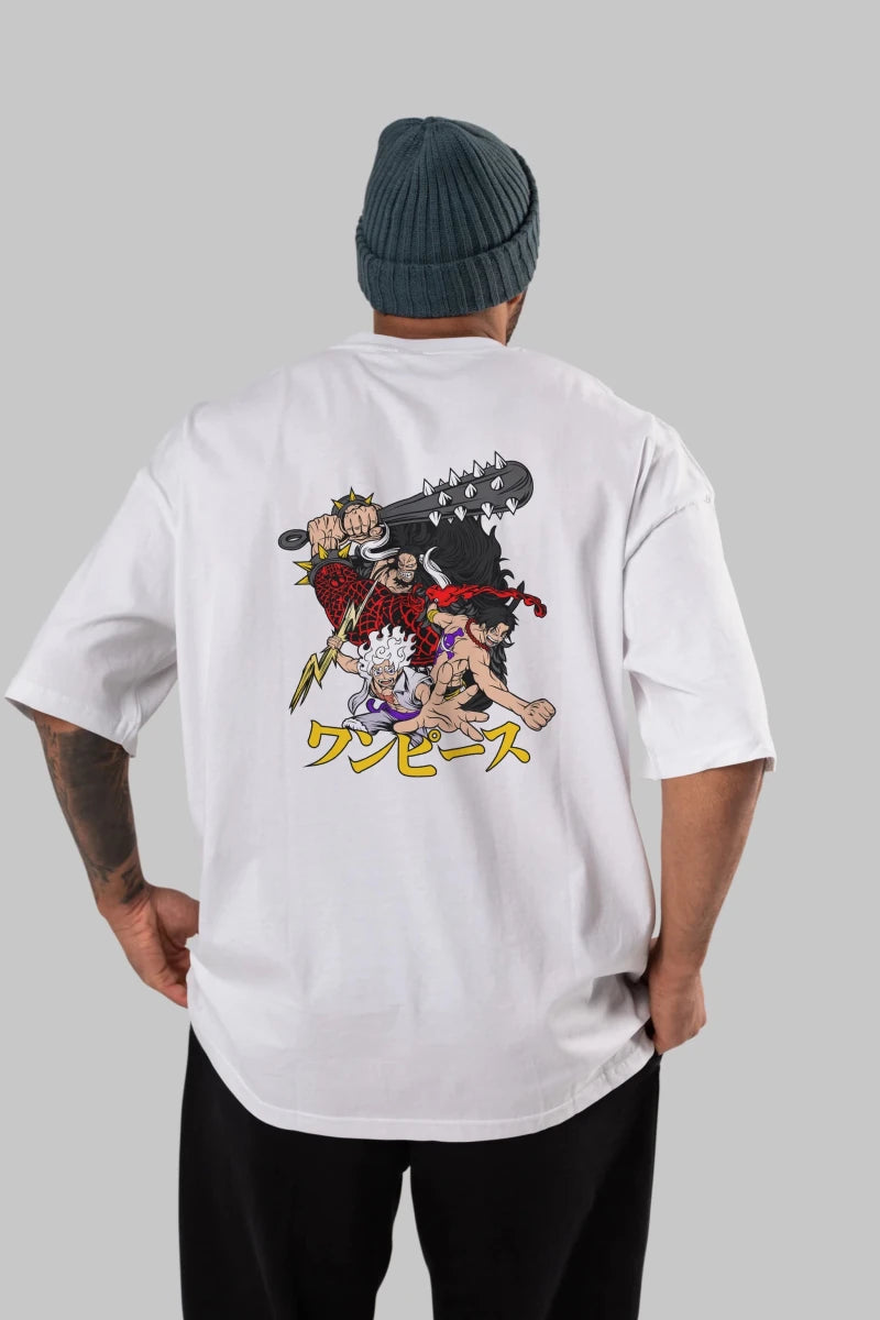 luffyacekaido Anime Arka Baskılı Oversize t-shirt Erkek Kadın Unisex - Cilexi