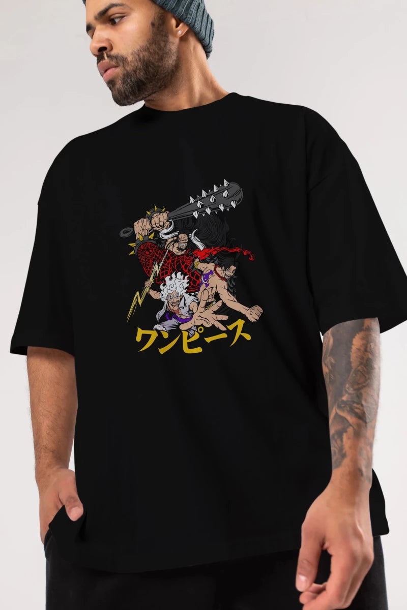 luffyacekaido Anime Ön Baskılı Oversize t-shirt %100 pamuk Erkek Kadın Unisex - Cilexi
