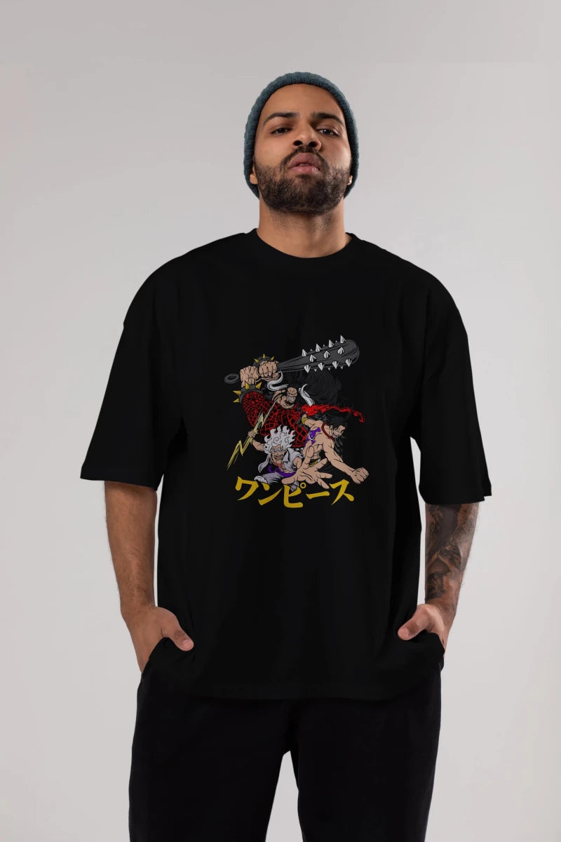 luffyacekaido Anime Ön Baskılı Oversize t-shirt %100 pamuk Erkek Kadın Unisex - Cilexi