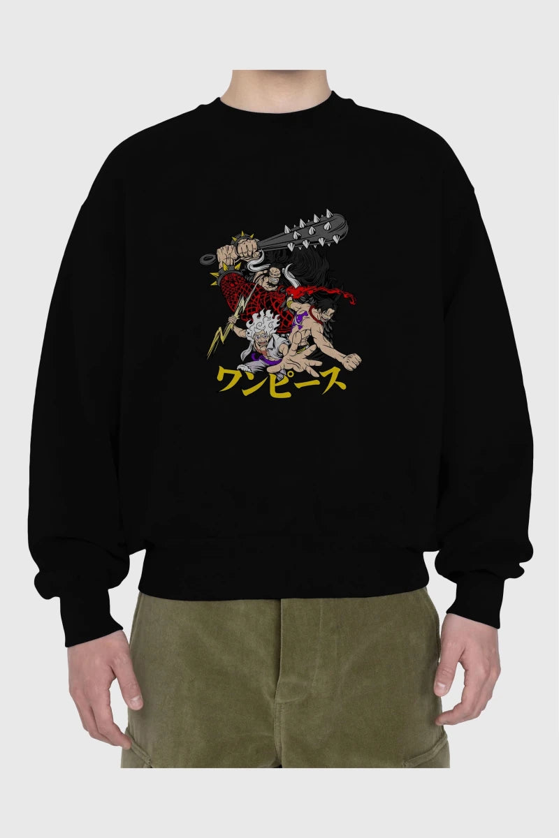 luffyacekaido Anime Ön Baskılı Oversize Sweatshirt Erkek Kadın Unisex - Cilexi