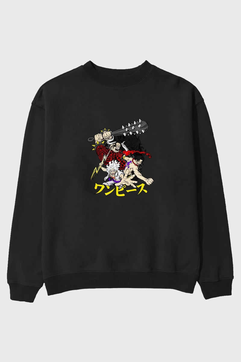 luffyacekaido Anime Ön Baskılı Oversize Sweatshirt Erkek Kadın Unisex - Cilexi