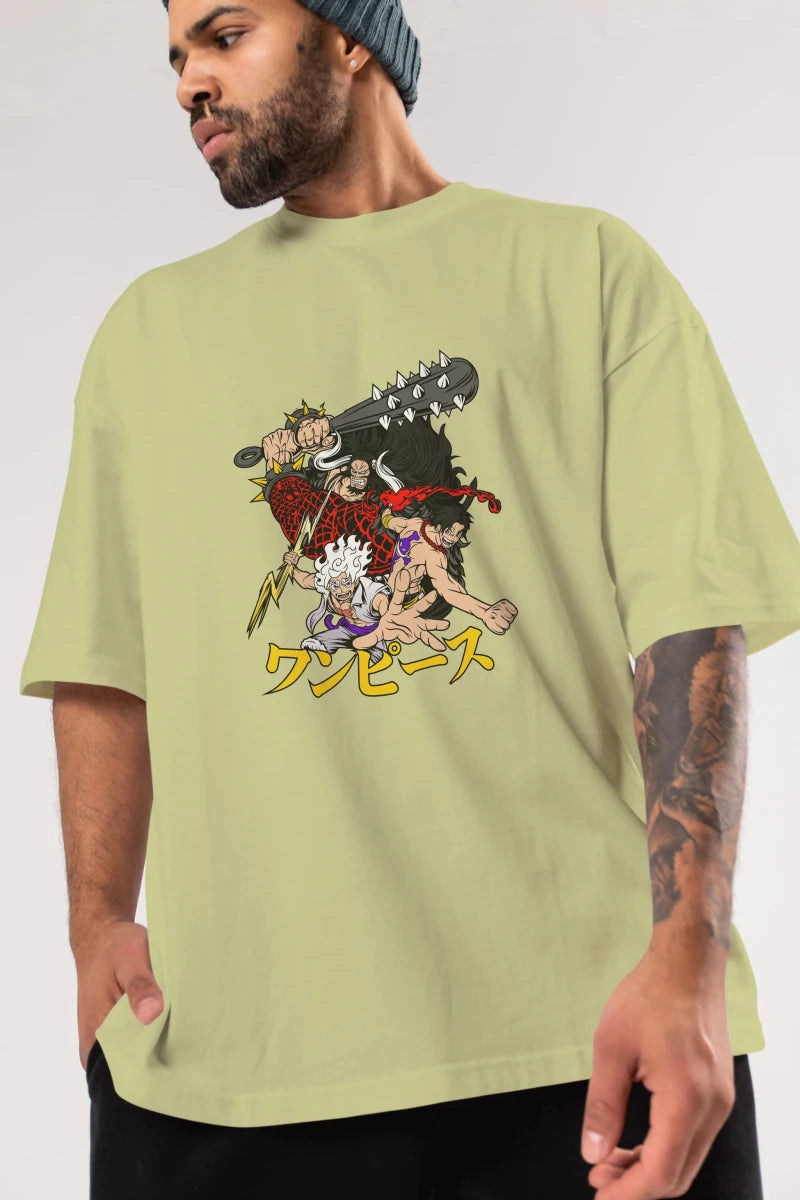 luffyacekaido Anime Ön Baskılı Oversize t-shirt %100 pamuk Erkek Kadın Unisex - Cilexi