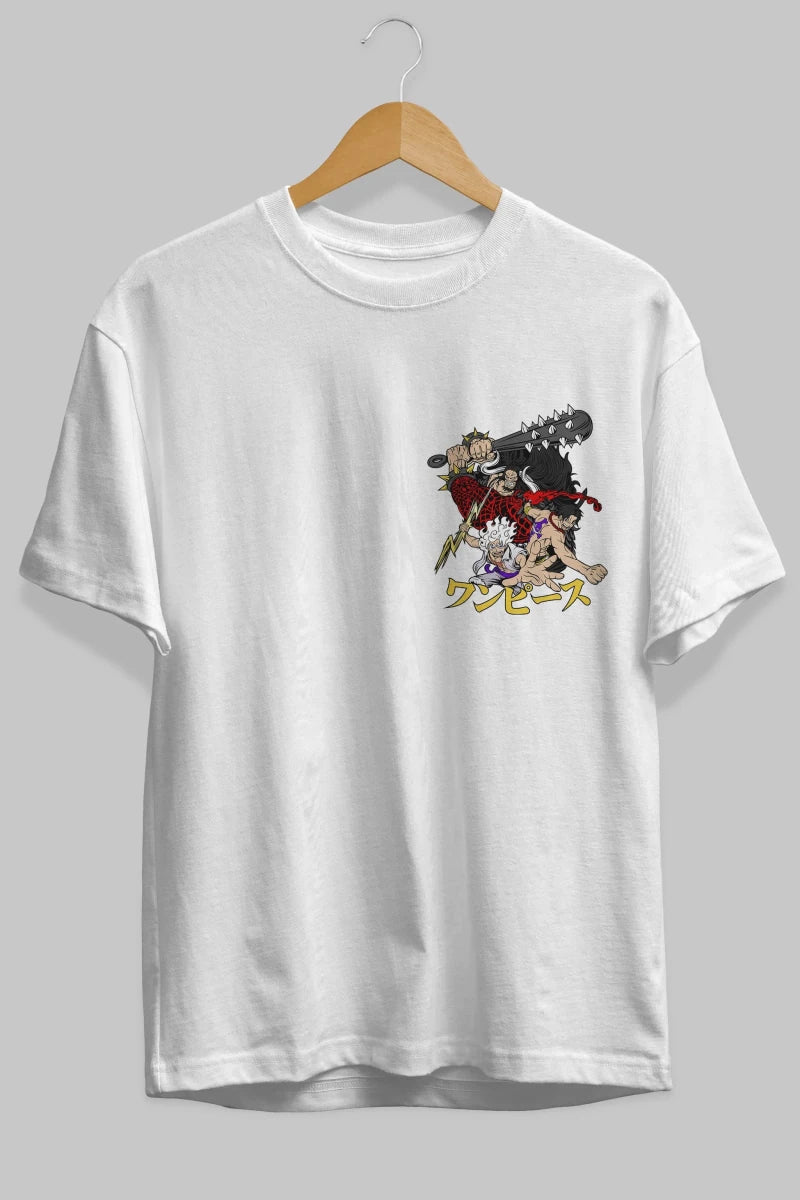 luffyacekaido Ön Sol Baskılı Oversize t-shirt Erkek Kadın Unisex %100 Pamuk Bisiklet Yaka tişort - Cilexi