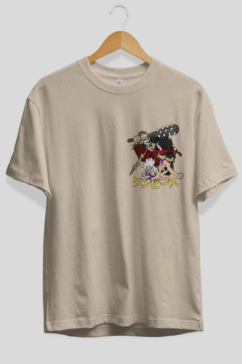 luffyacekaido Ön Sol Baskılı Oversize t-shirt Erkek Kadın Unisex %100 Pamuk Bisiklet Yaka tişort - Cilexi