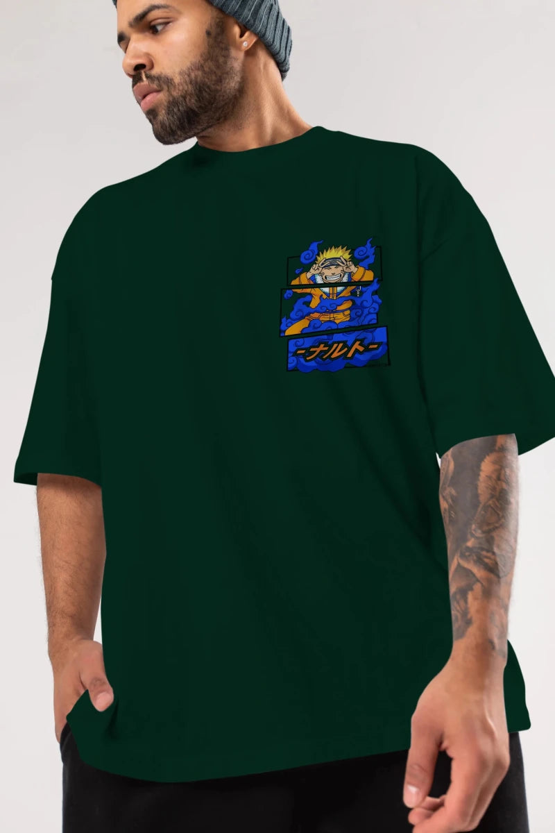 naruto uzumaki Ön Sol Baskılı Oversize t-shirt Erkek Kadın Unisex %100 Pamuk Bisiklet Yaka tişort - Cilexi
