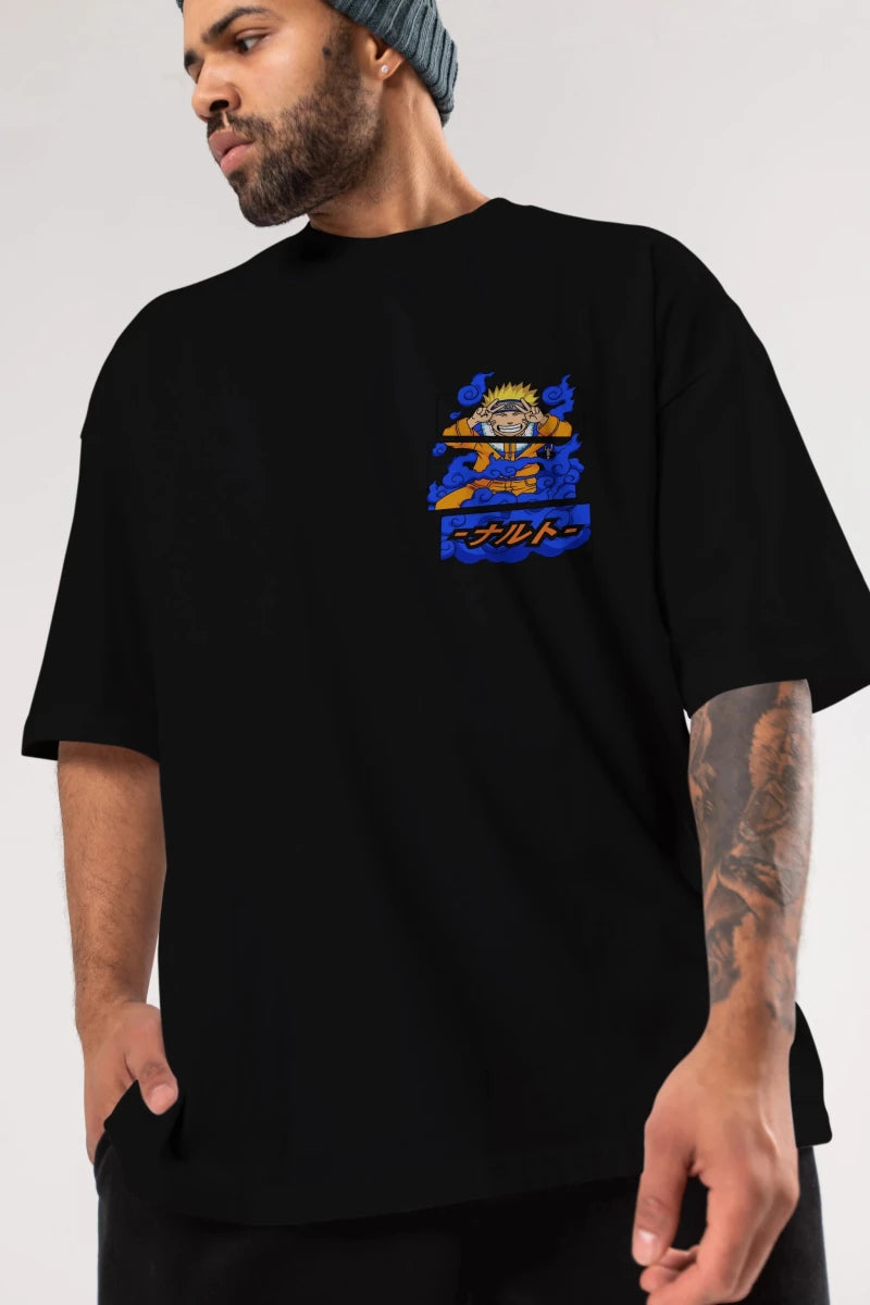 naruto uzumaki Ön Sol Baskılı Oversize t-shirt Erkek Kadın Unisex %100 Pamuk Bisiklet Yaka tişort - Cilexi